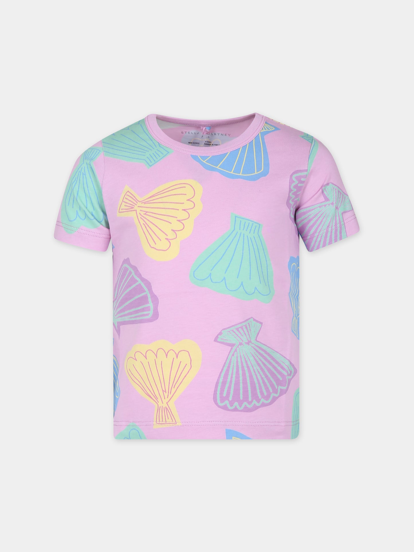 T-shirt rosa per bambina con stampa conchiglie,Stella Mccartney Kids,TU8D01 Z1634 50GMC