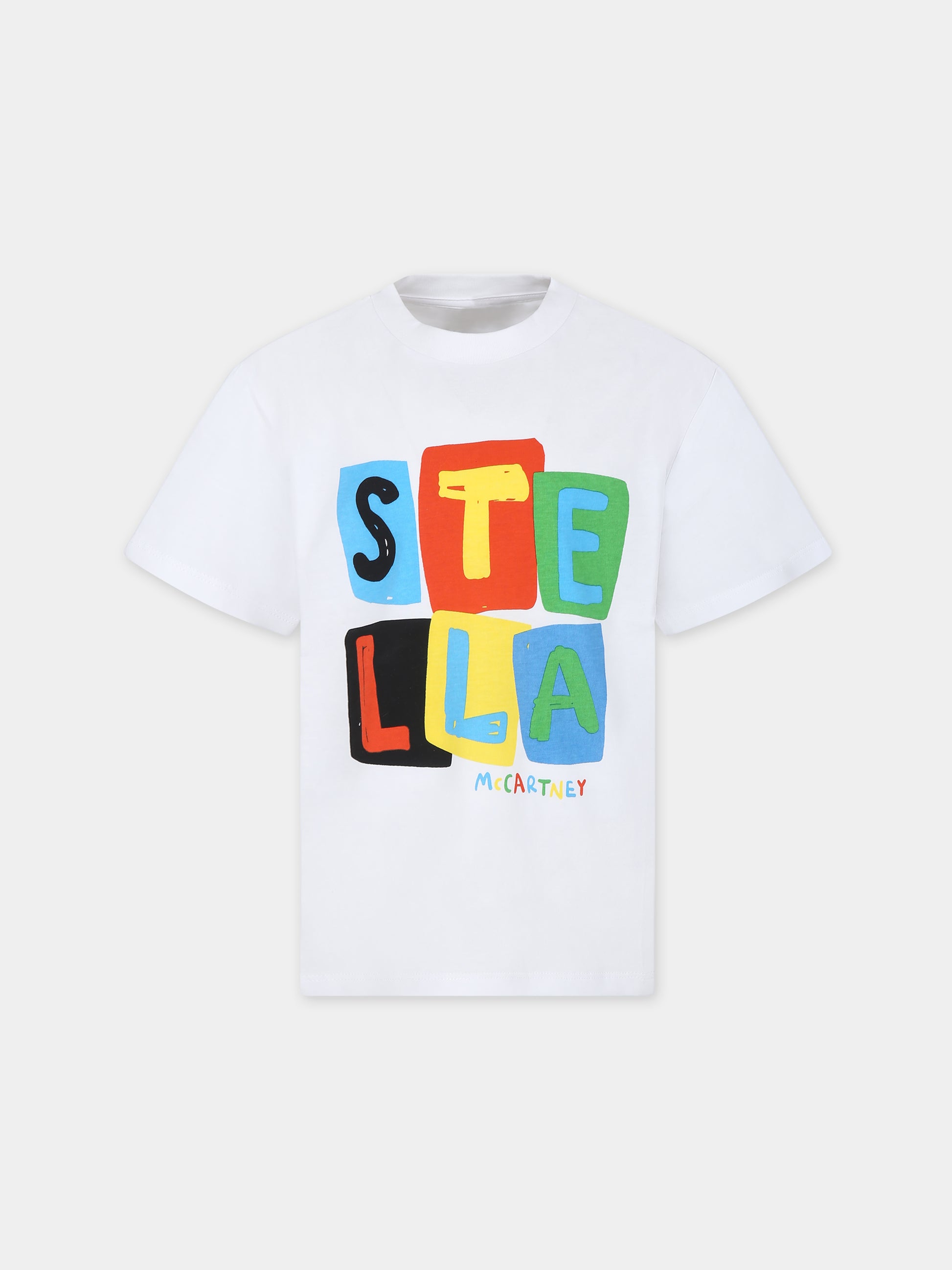 T-shirt bianca per bambino con stampa logo,Stella Mccartney Kids,TU8Q00 Z0434 100