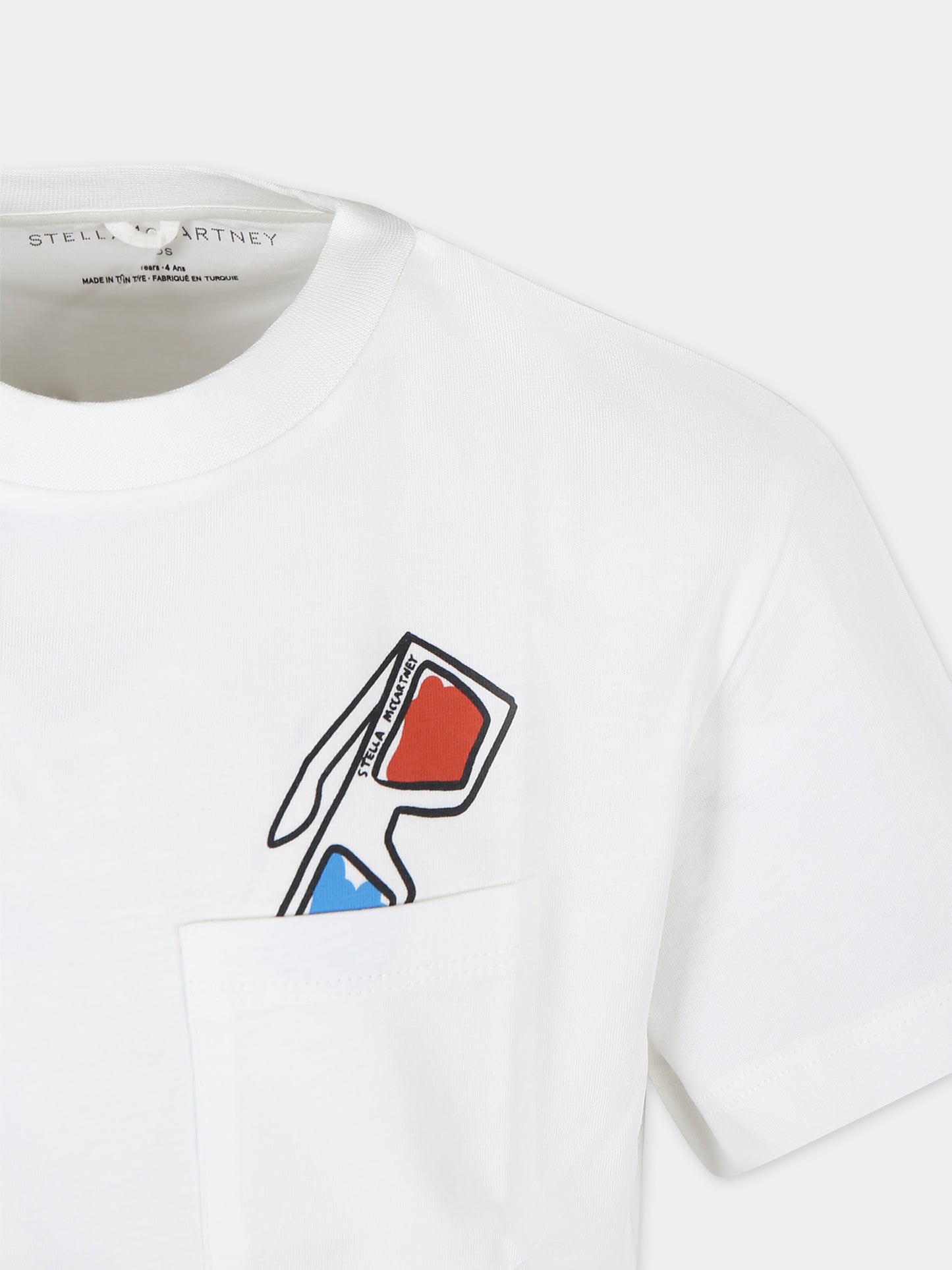 T-shirt avorio per bambino con stampa occhiali,Stella Mccartney Kids,TU8Q51 Z0434 101