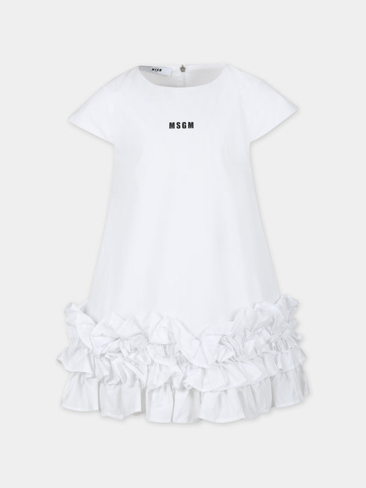 Vestito bianco per bambina con logo,Msgm Kids,S4MSJGDR110 001