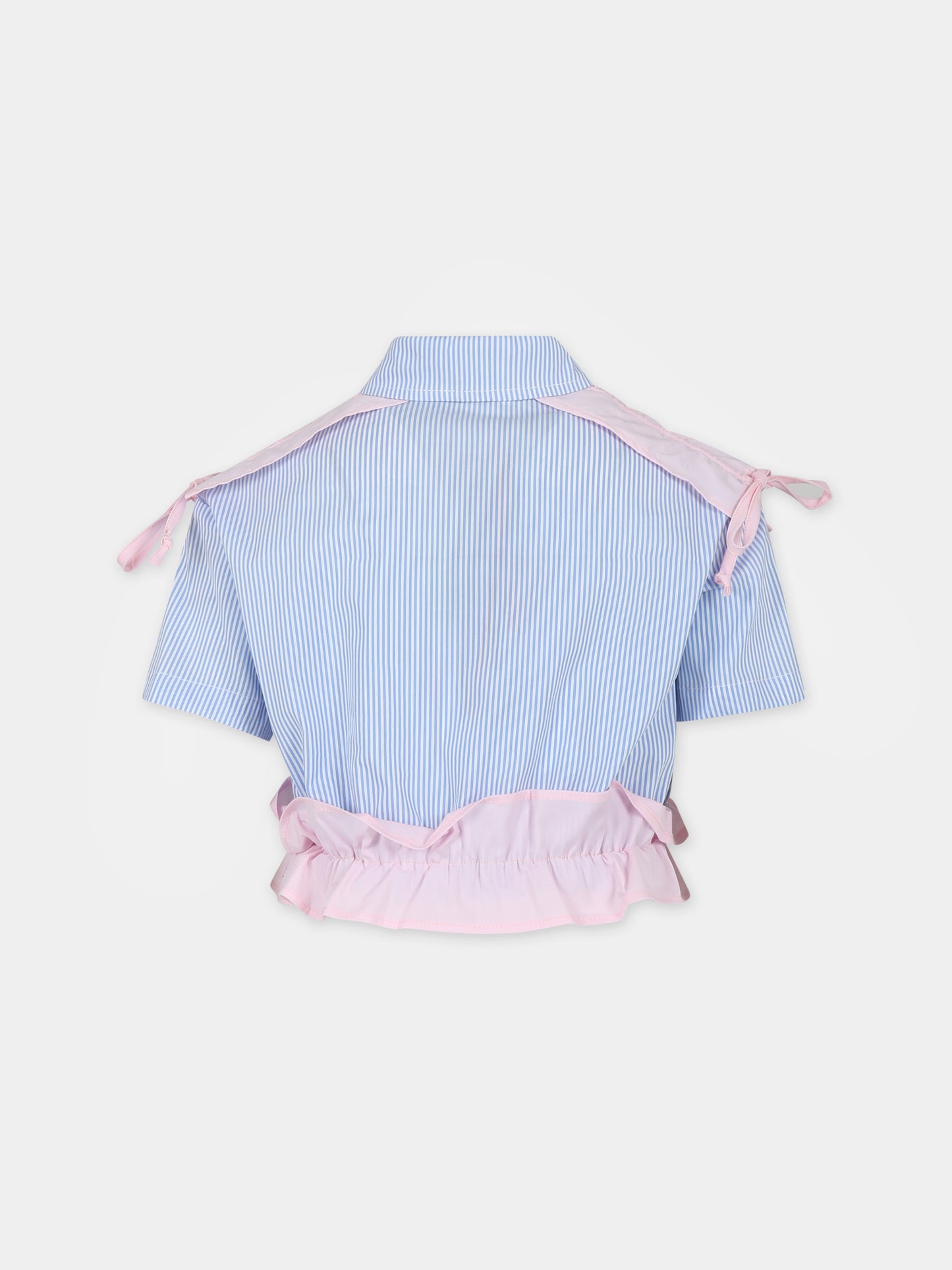 Camicia crop celeste per bambina con logo,Msgm Kids,S4MSJGSI068 186