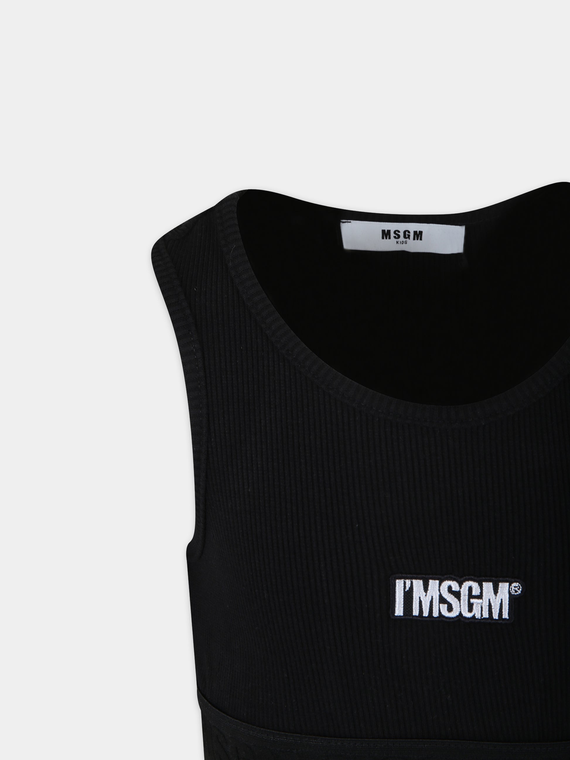 Top crop nero per bambina con logo,Msgm Kids,S4MSJGTO287 110