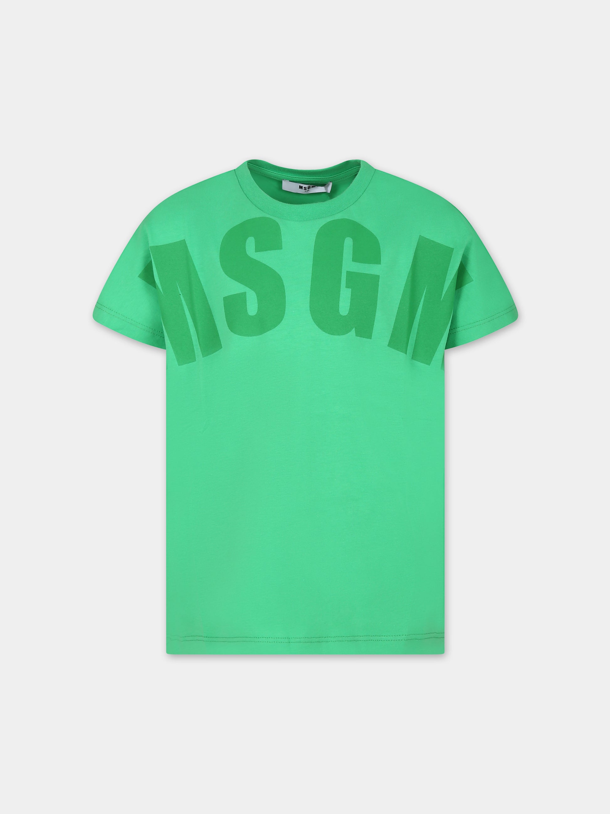T-shirt verde per bambini con logo,Msgm Kids,S4MSJUTH006 080