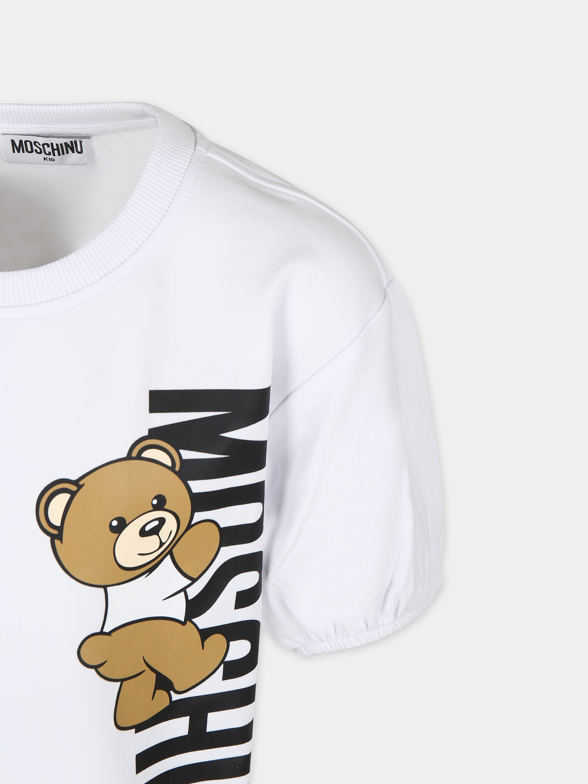 Vestito bianco per bambina con Teddy Bear,Moschino Kids,HAV0CQ LDA25 10101