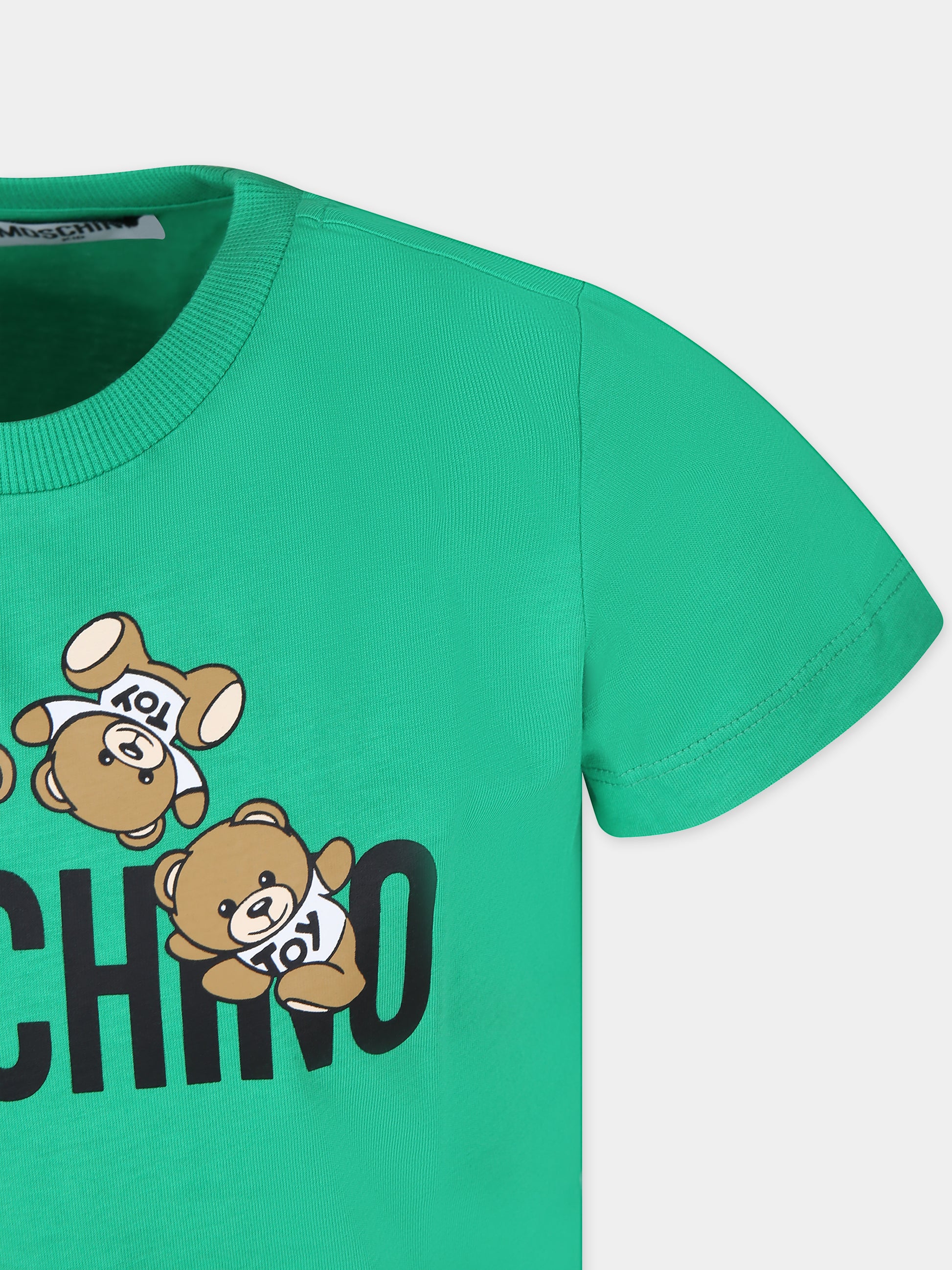 T-shirt verde per bambini con Teddy Bears e logo,Moschino Kids,HMM04K LAA03 30321