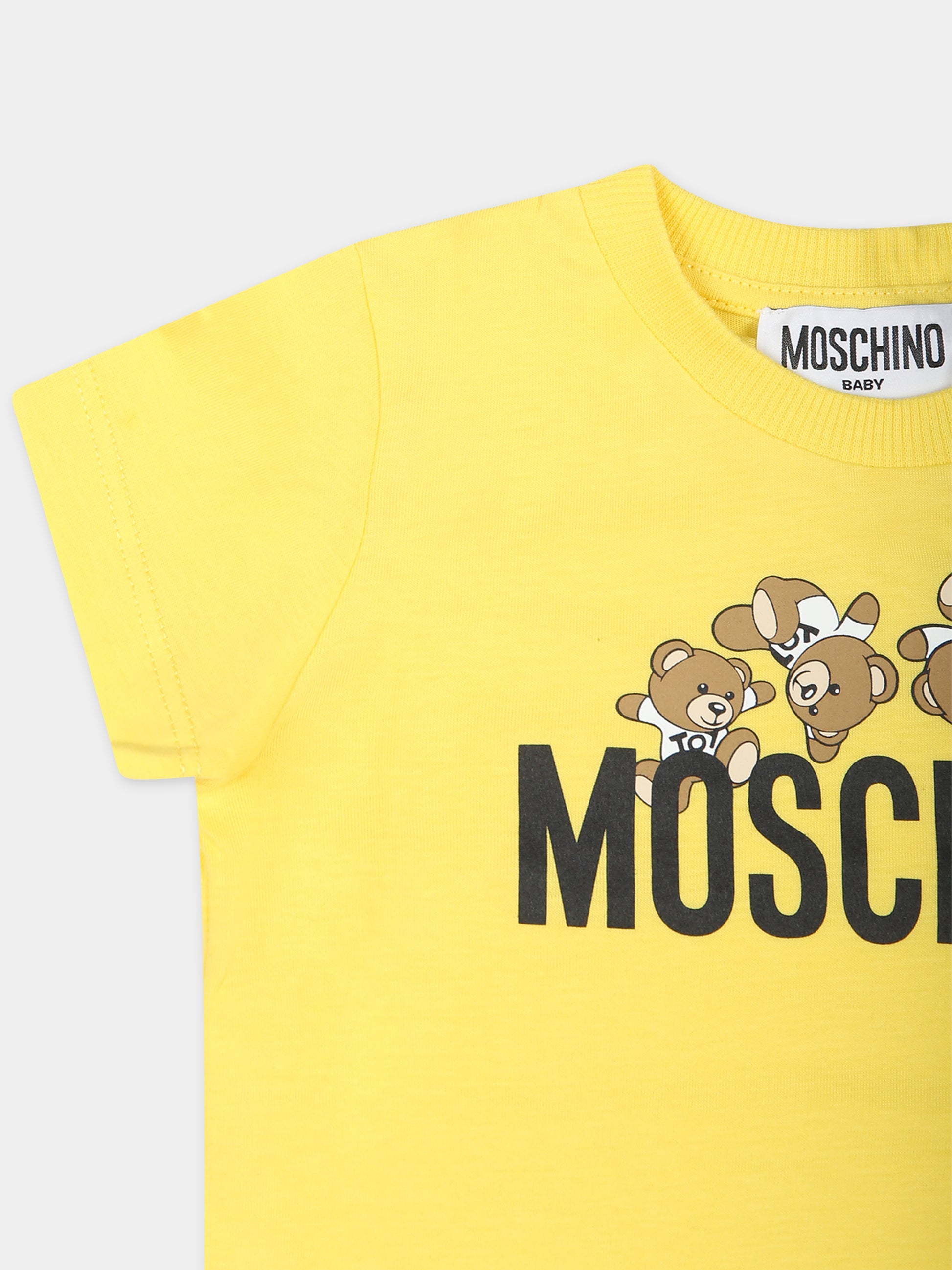 T-shirt gialla per neonati con Teddy Bears,Moschino Kids,MWM032 LAA03 50162