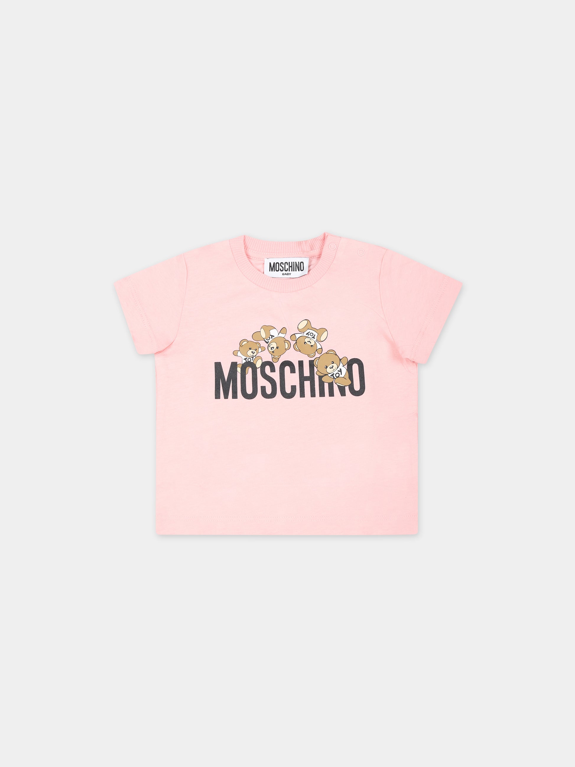 T-shirt rosa per neonata con Teddy Bears,Moschino Kids,MWM032 LAA03 50209