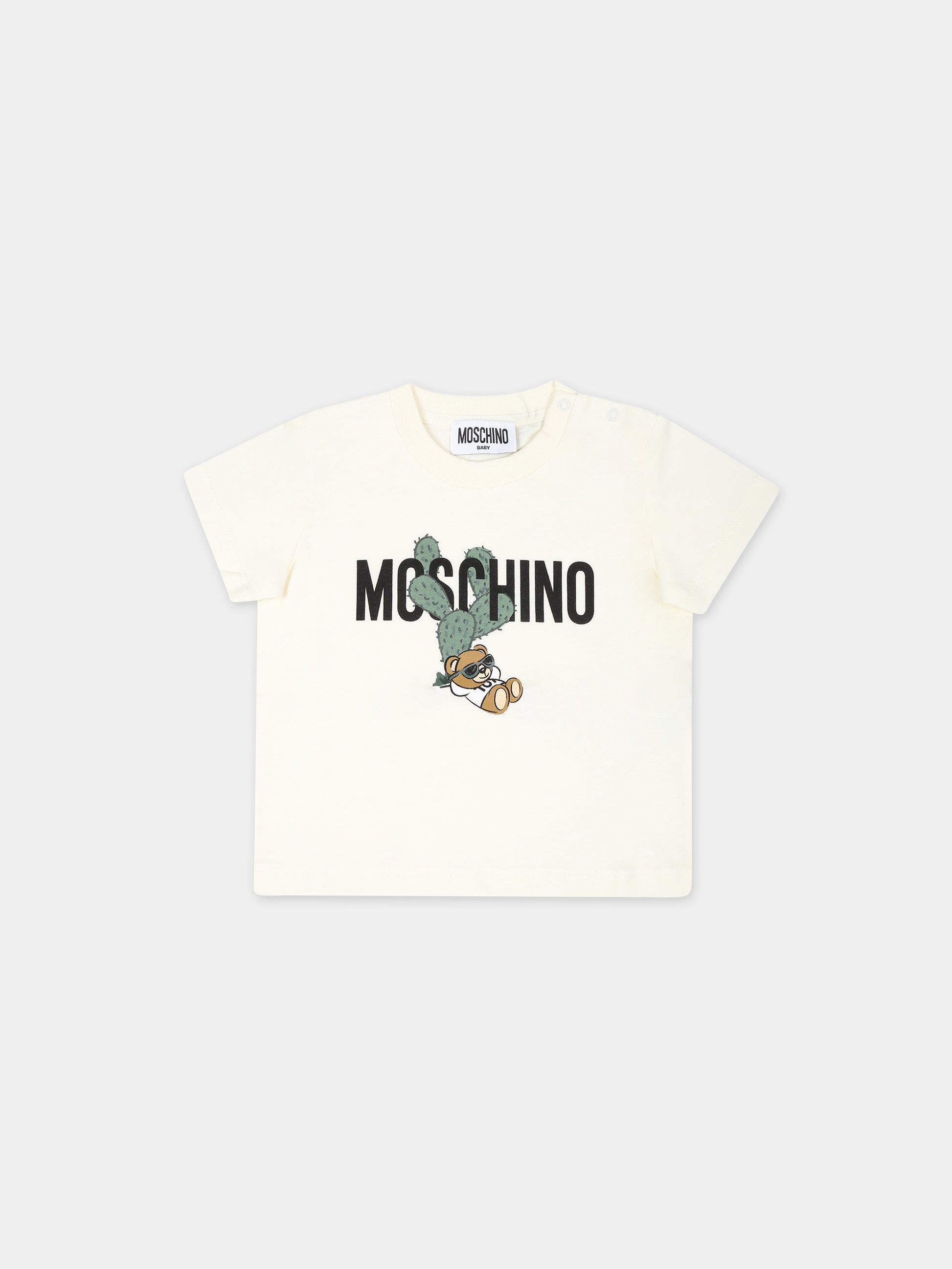 T-shirt avorio per neonato con Teddy Bear e cactus,Moschino Kids,MXM032 LAA02 20059