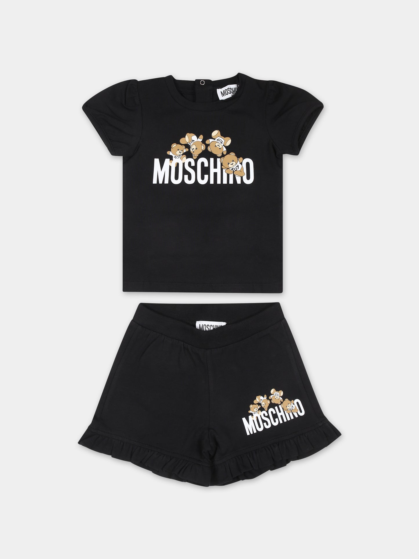 Completo nero per neonata con Teddy Bears elogo,Moschino Kids,MDG01O LBA00 60100