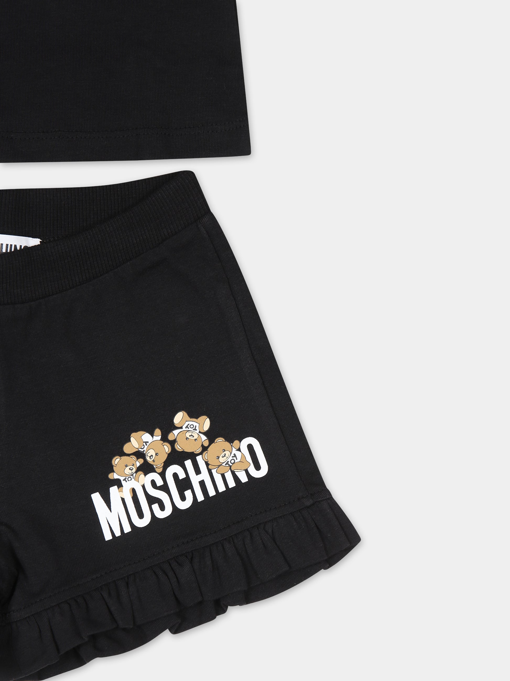 Completo nero per neonata con Teddy Bears elogo,Moschino Kids,MDG01O LBA00 60100