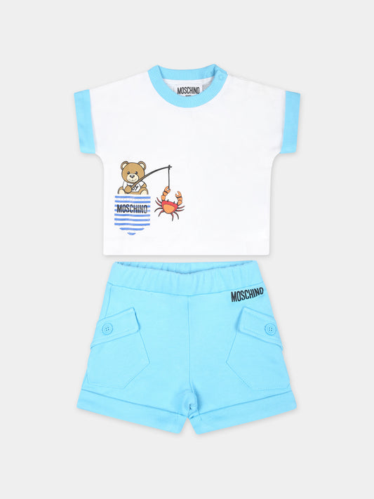 Completo celeste per neonato con Teddy Bear,Moschino Kids,MUG018 LCA75 40538