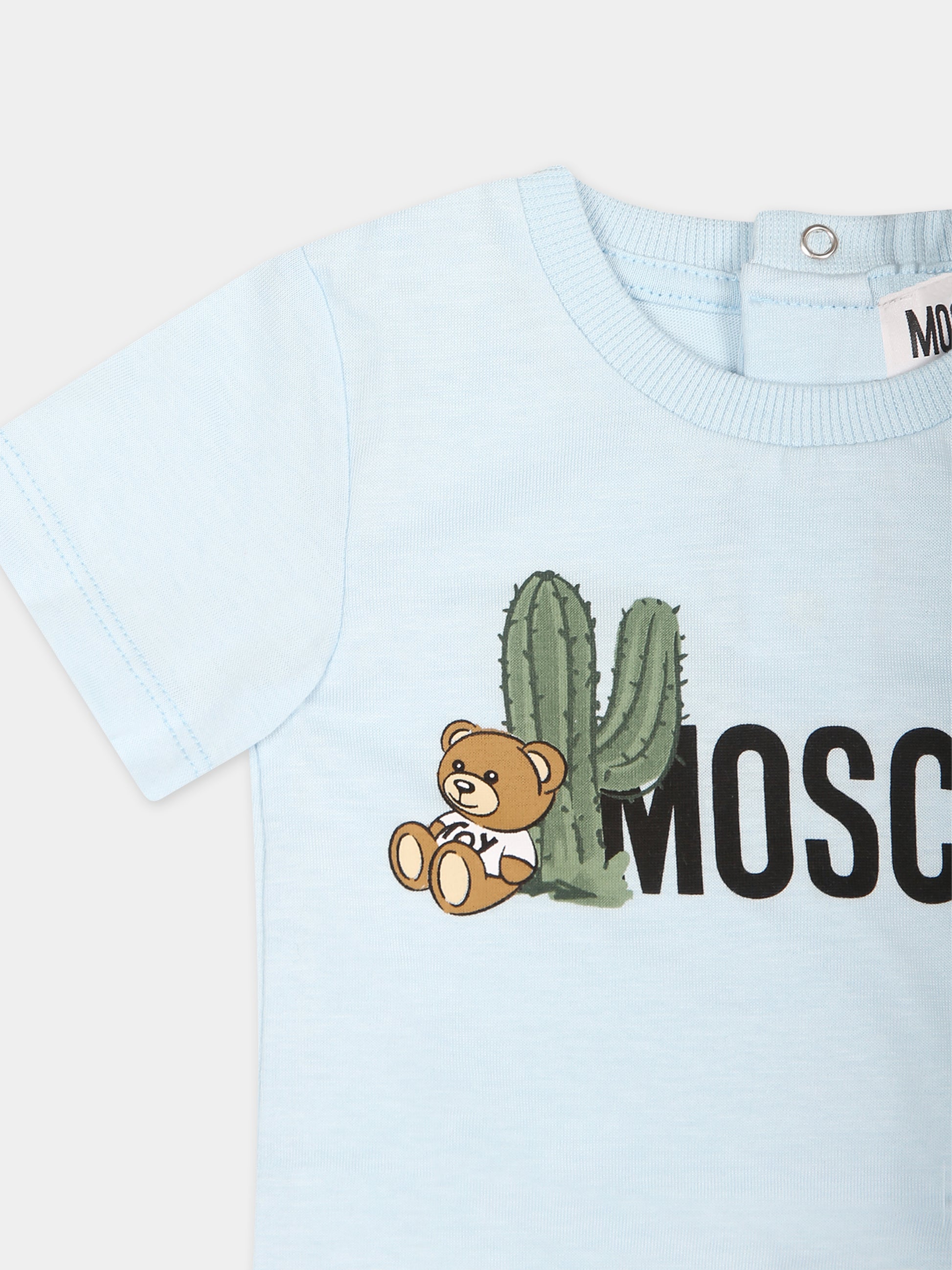 Tutina celeste per neonato con Teddy Bear e cactus,Moschino Kids,MUT03S LAA02 40304