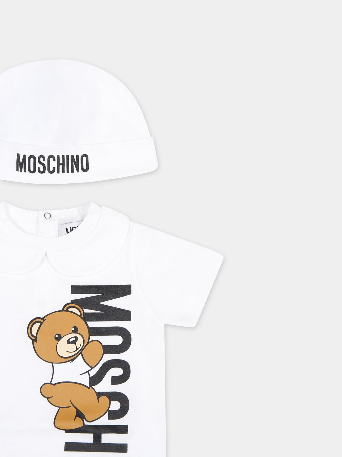 Set bianco per neonati con Teddy Bear e logo,Moschino Kids,MUY068 LAA17 10101