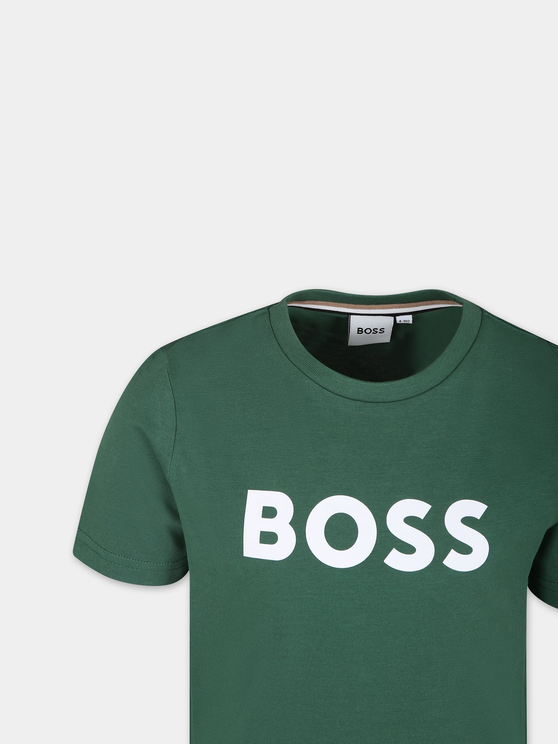 T-shirt verde per bambino con logo,Boss,J50718 651