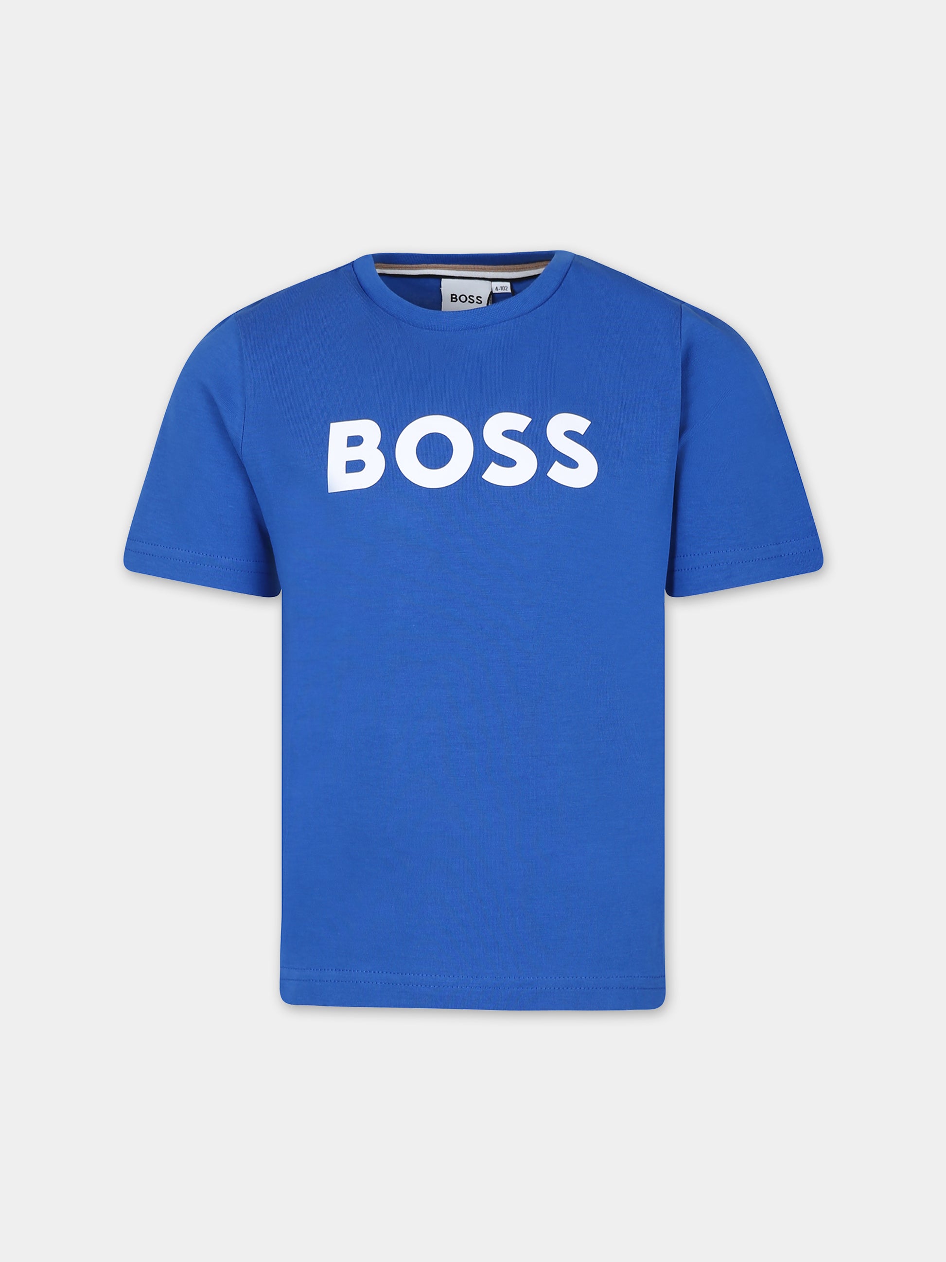 T-shirt blu per bambino con logo,Boss,J50718 872