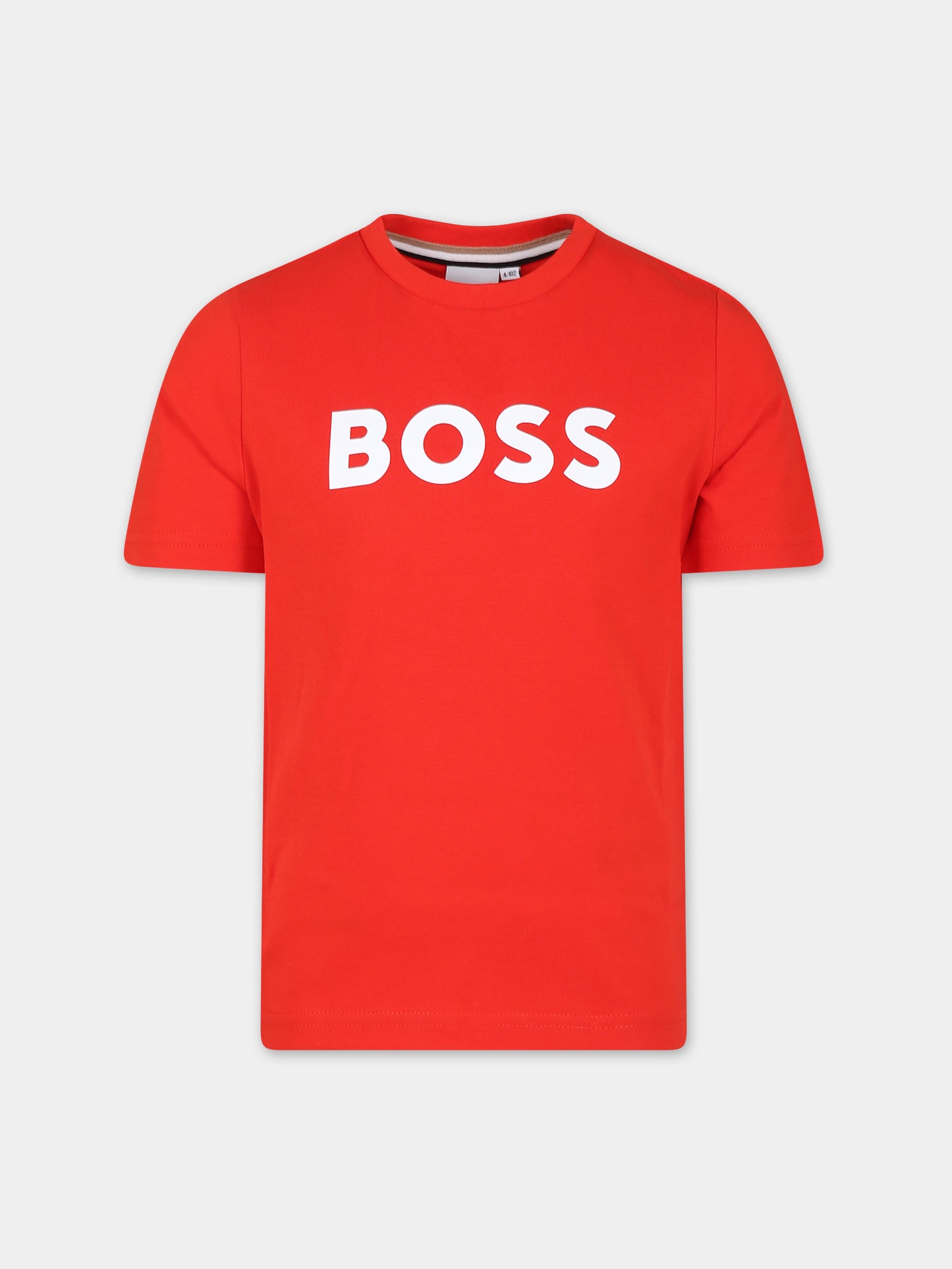 T-shirt rossa per bambino con logo,Boss,J50718 997