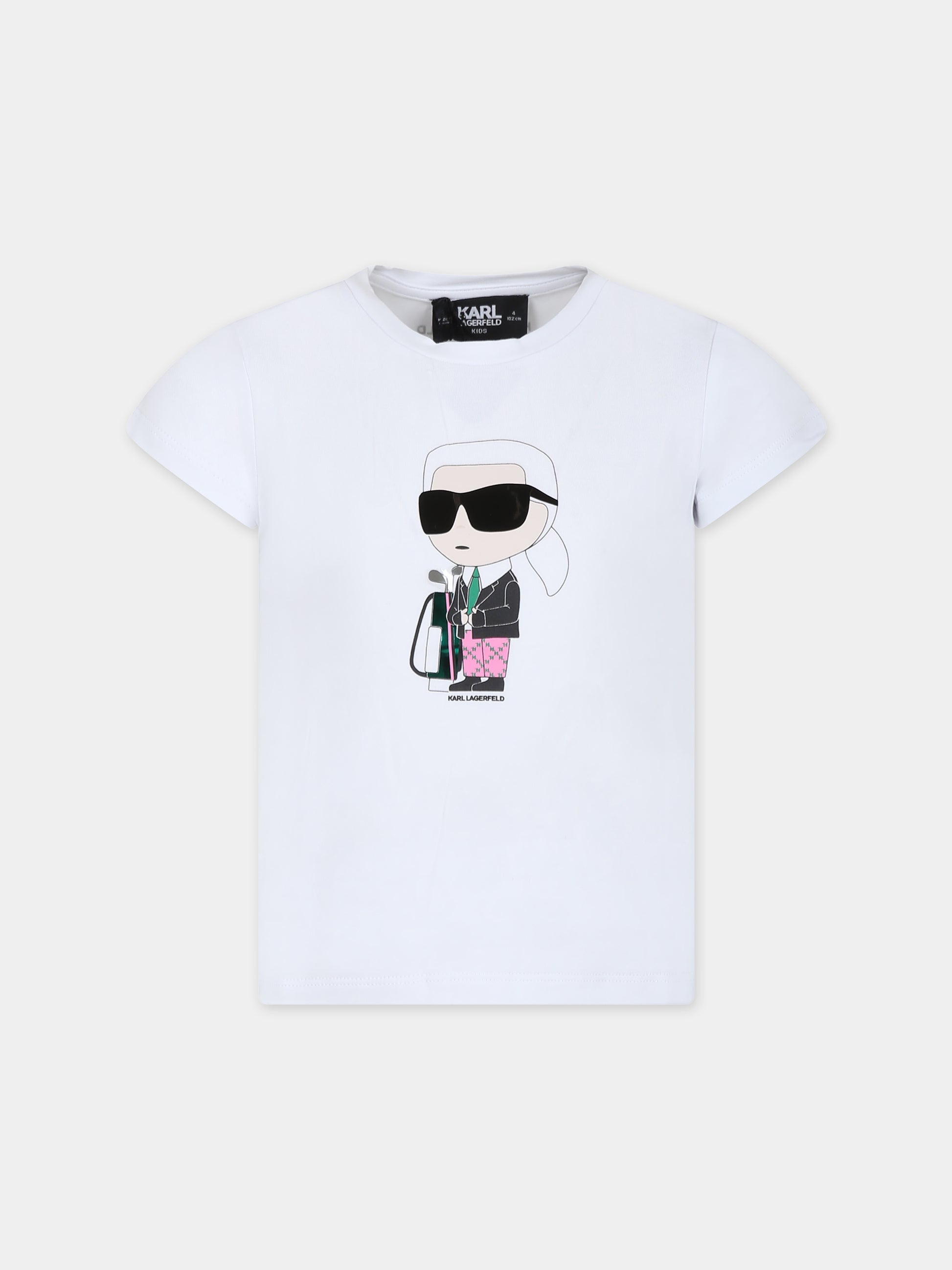 T-shirt bianca per bambina con stampa Karl e borsa da golf,Karl Lagerfeld Kids,Z30111 10P
