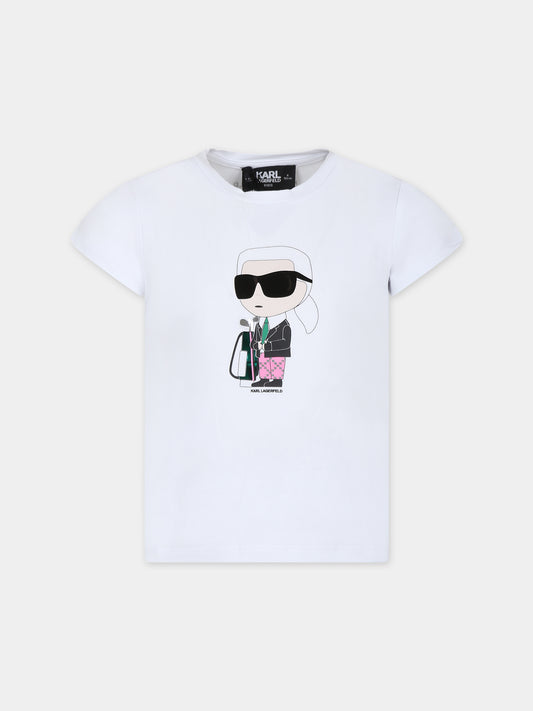 T-shirt bianca per bambina con stampa Karl e borsa da golf,Karl Lagerfeld Kids,Z30111 10P