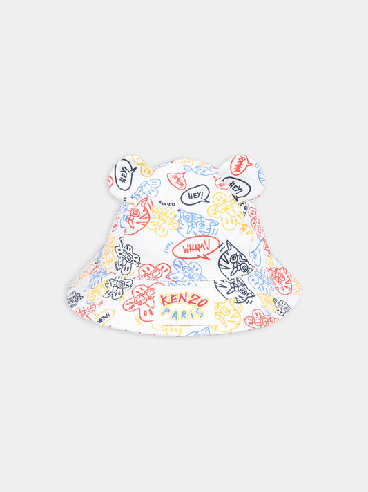 Cloche avorio per bambina con stampa e logo,Kenzo Kids,K60017 12P