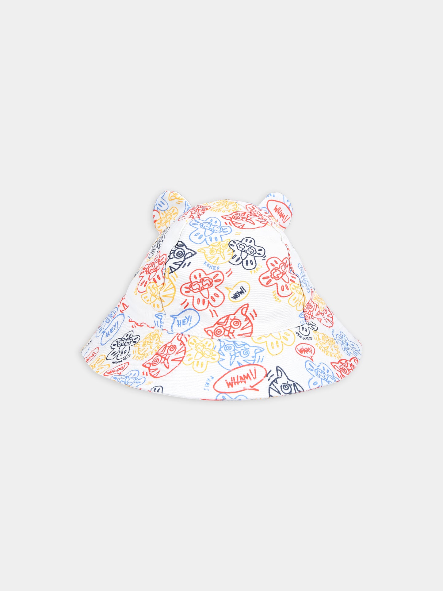 Cloche avorio per bambina con stampa e logo,Kenzo Kids,K60017 12P