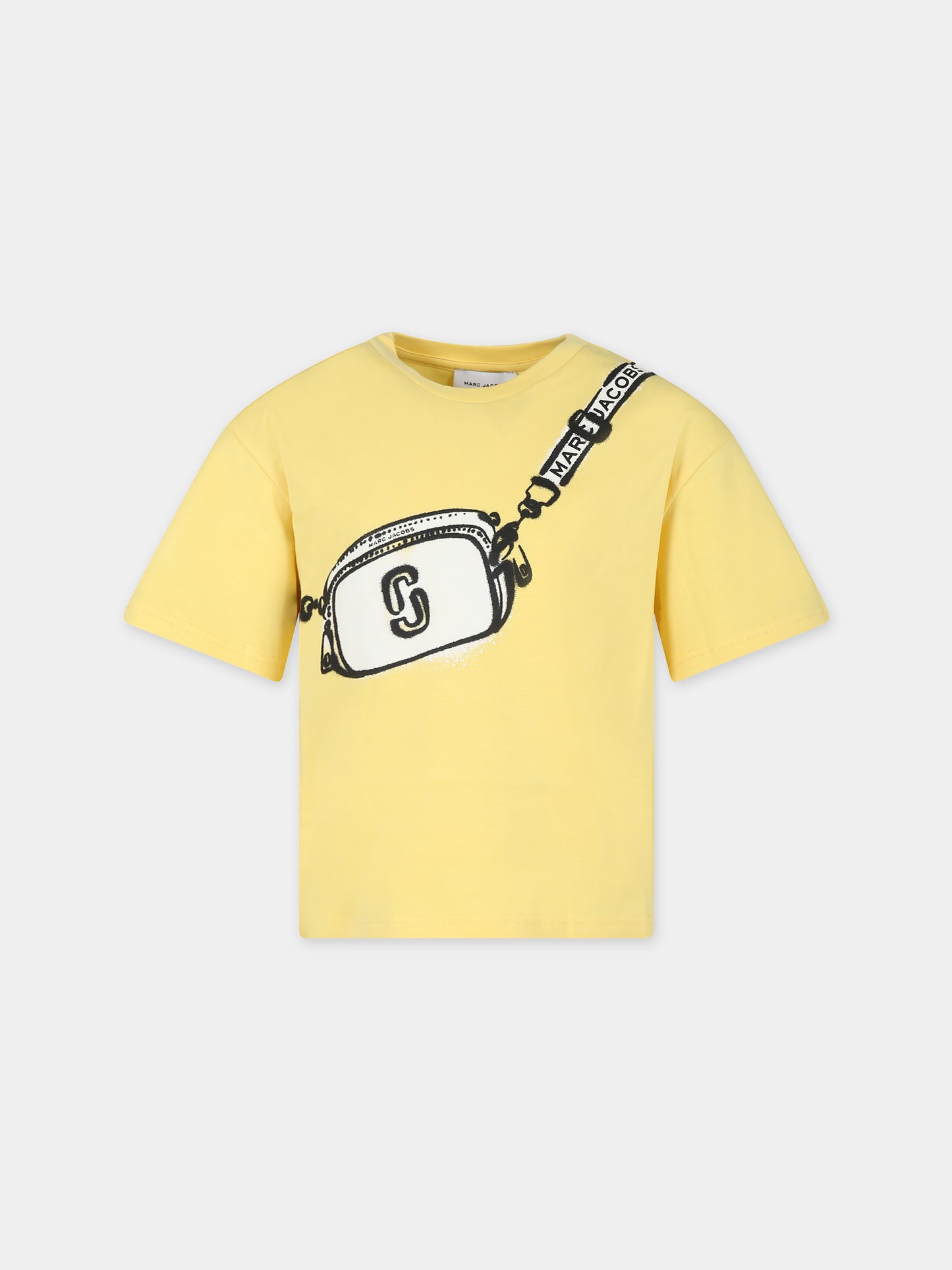 T-shirt gialla per bambina con stampa borsa e logo,Marc Jacobs,W60207 577
