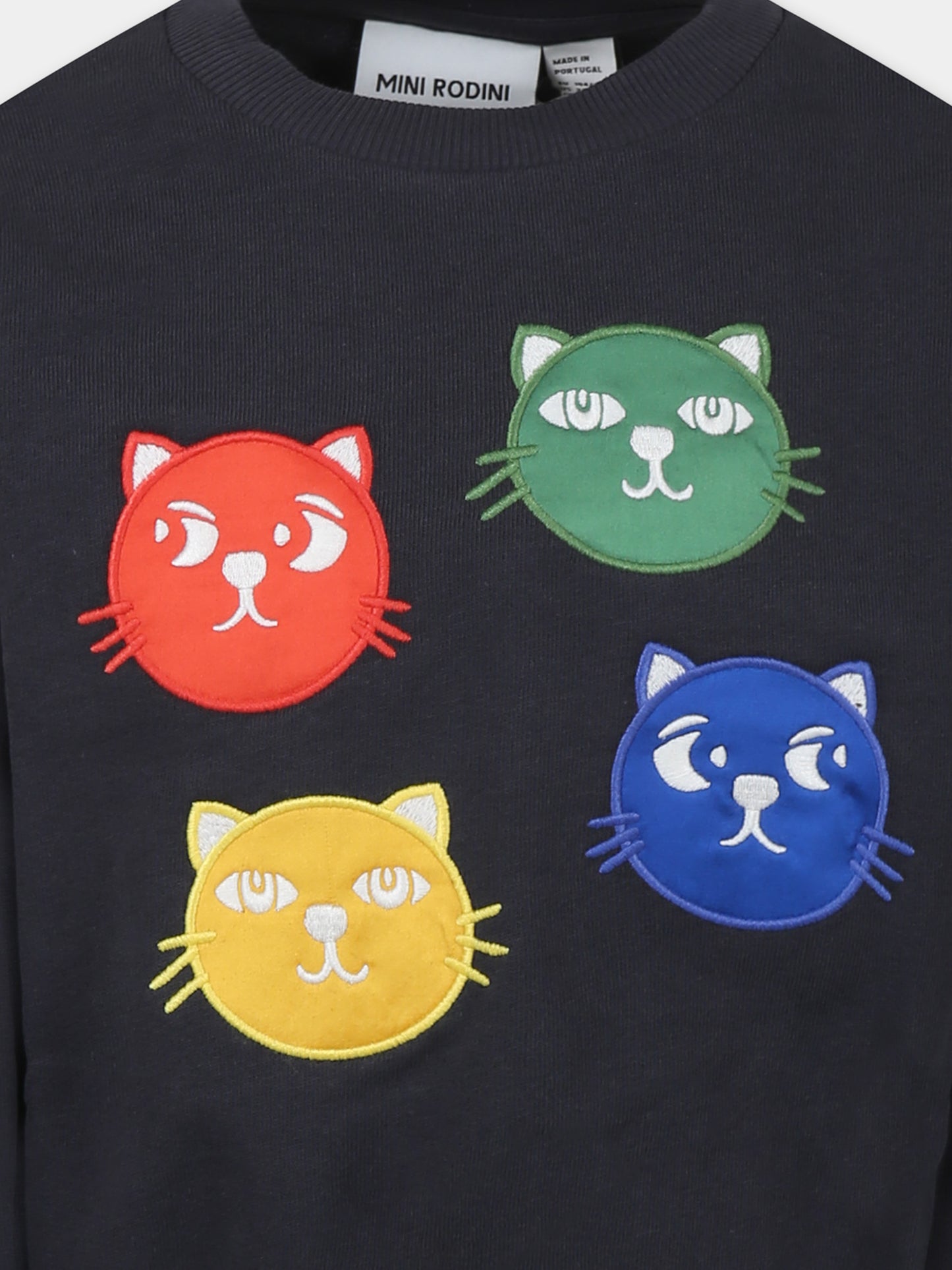Felpa nera per bambini con gatti,Mini Rodini,2512011999