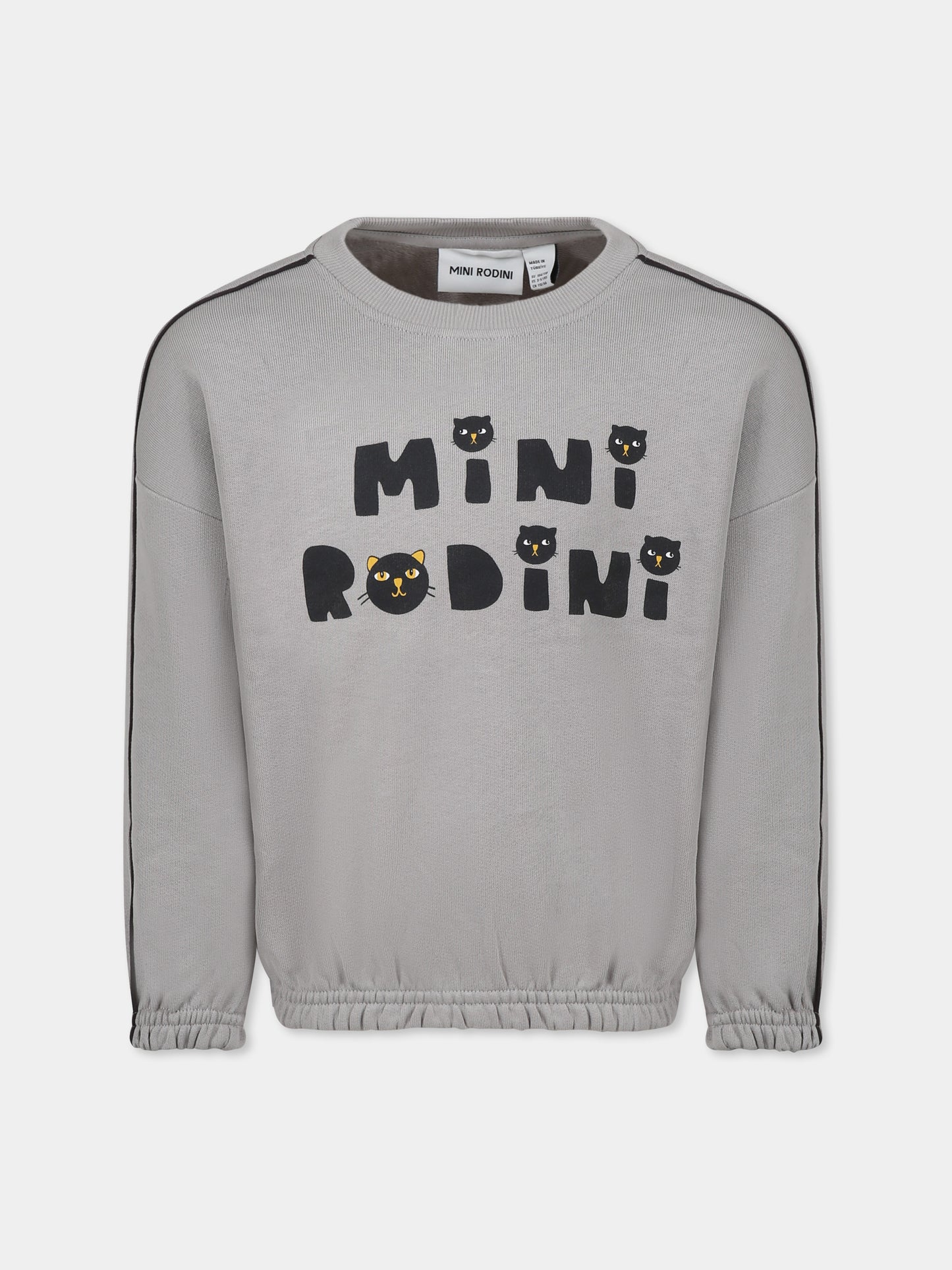 Felpa grigia per bambini con logo e gatti,Mini Rodini,2512010597