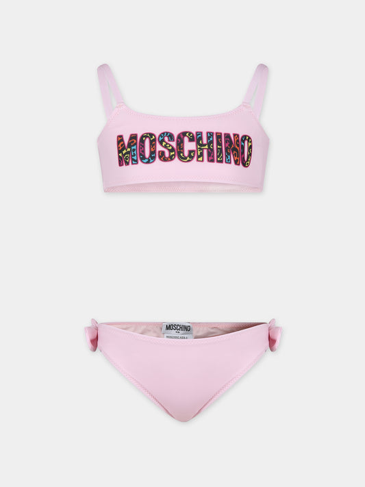 Bikini rosa per bambina con logo,Moschino Kids,HDL00R LKA00 50209
