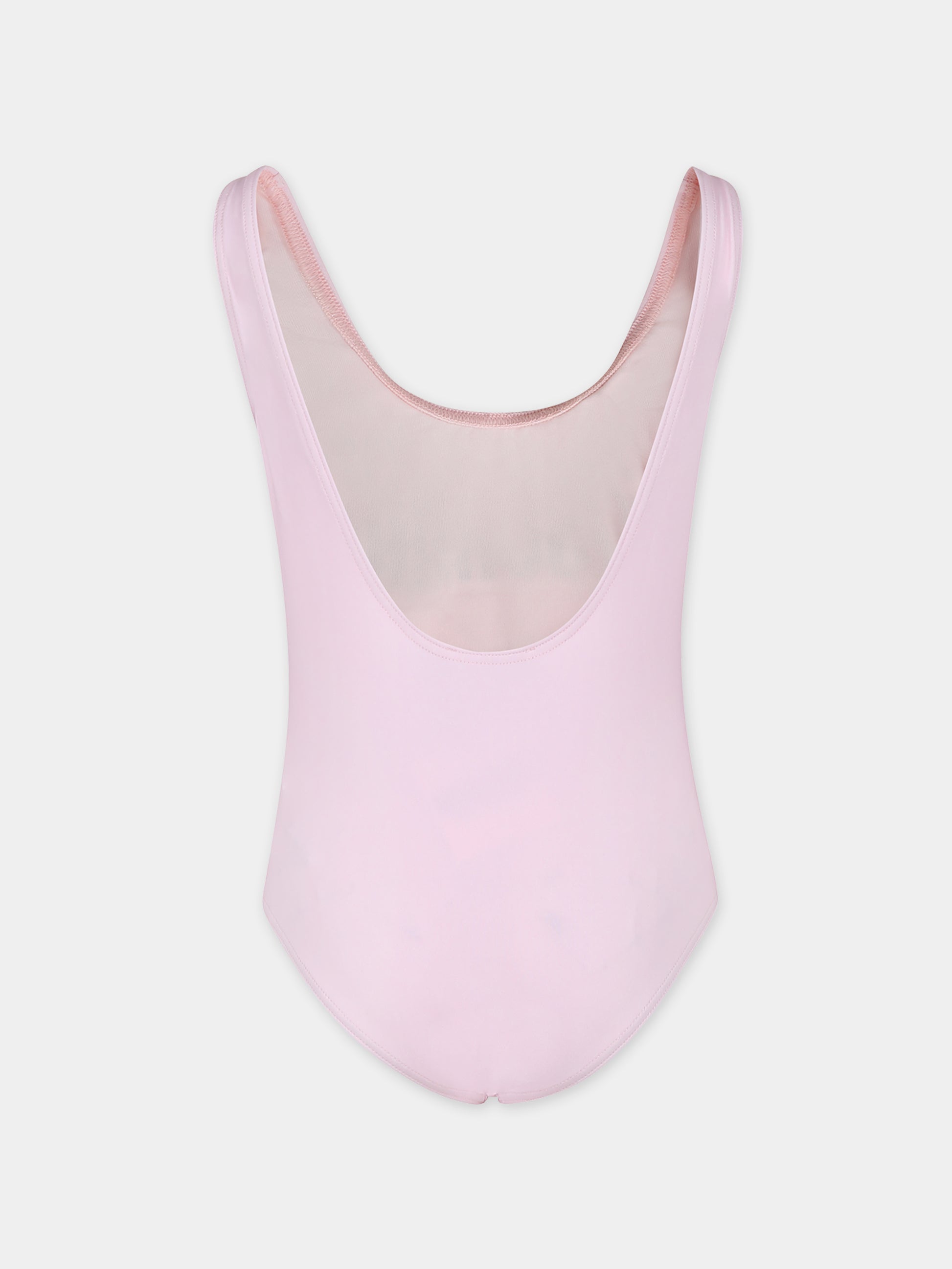 Costume intero rosa per bambina con logo,Moschino Kids,HDL00T LKA00 50209