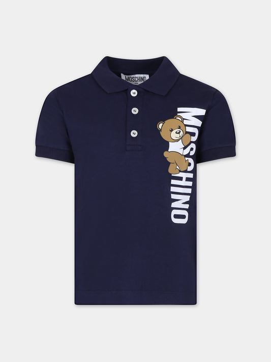 Polo blu per bambino con Teddy Bear e logo,Moschino Kids,HPM03Y LFA01 40016