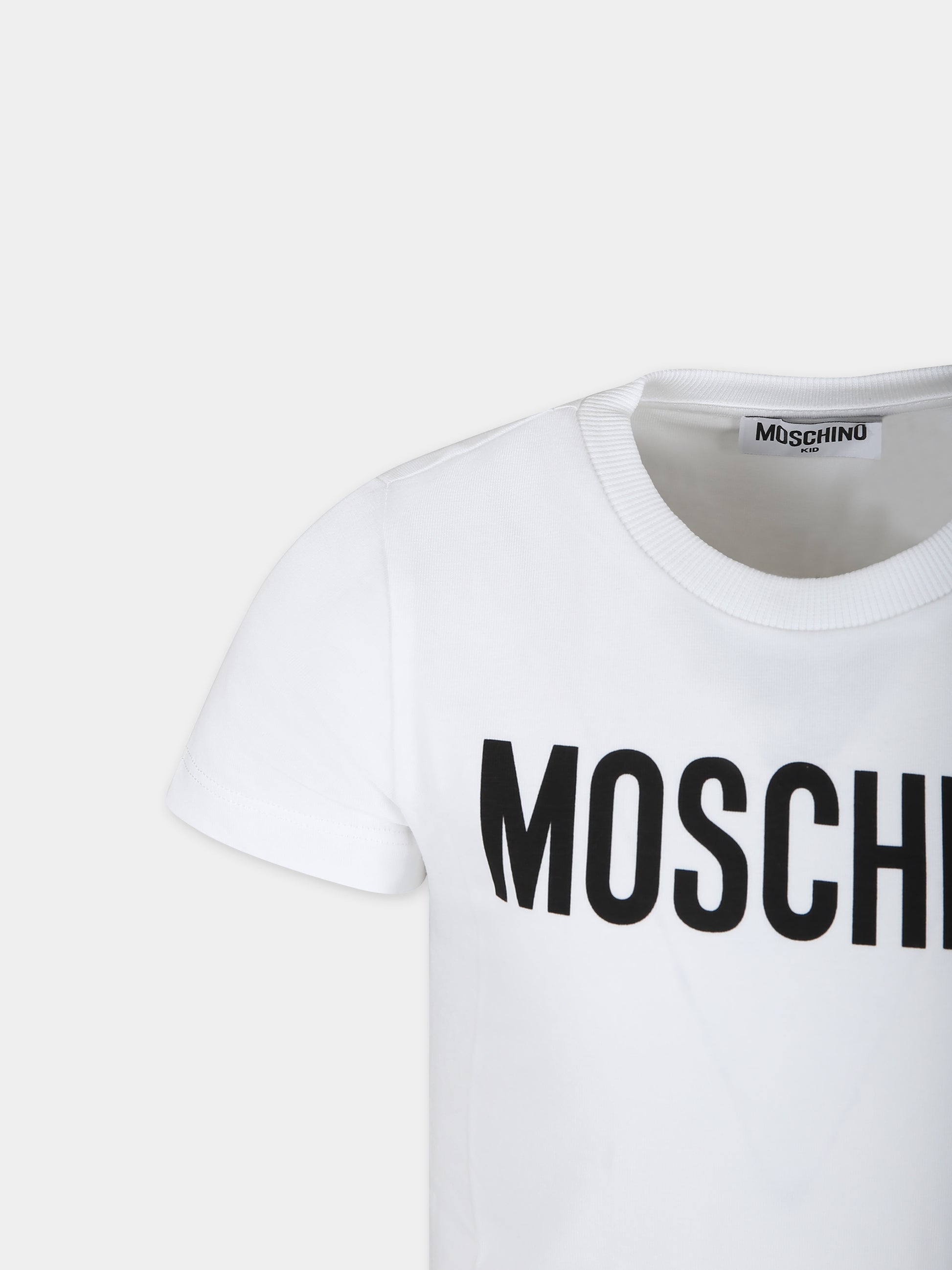 T-shirt bianca per bambini con logo,Moschino Kids,HQM03T LBA10 10101