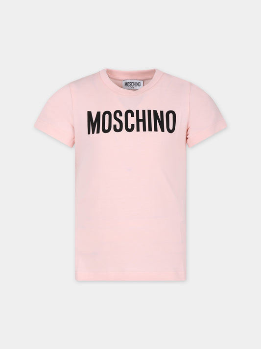 T-shirt rosa per bambina con logo,Moschino Kids,HQM03T LBA10 50209