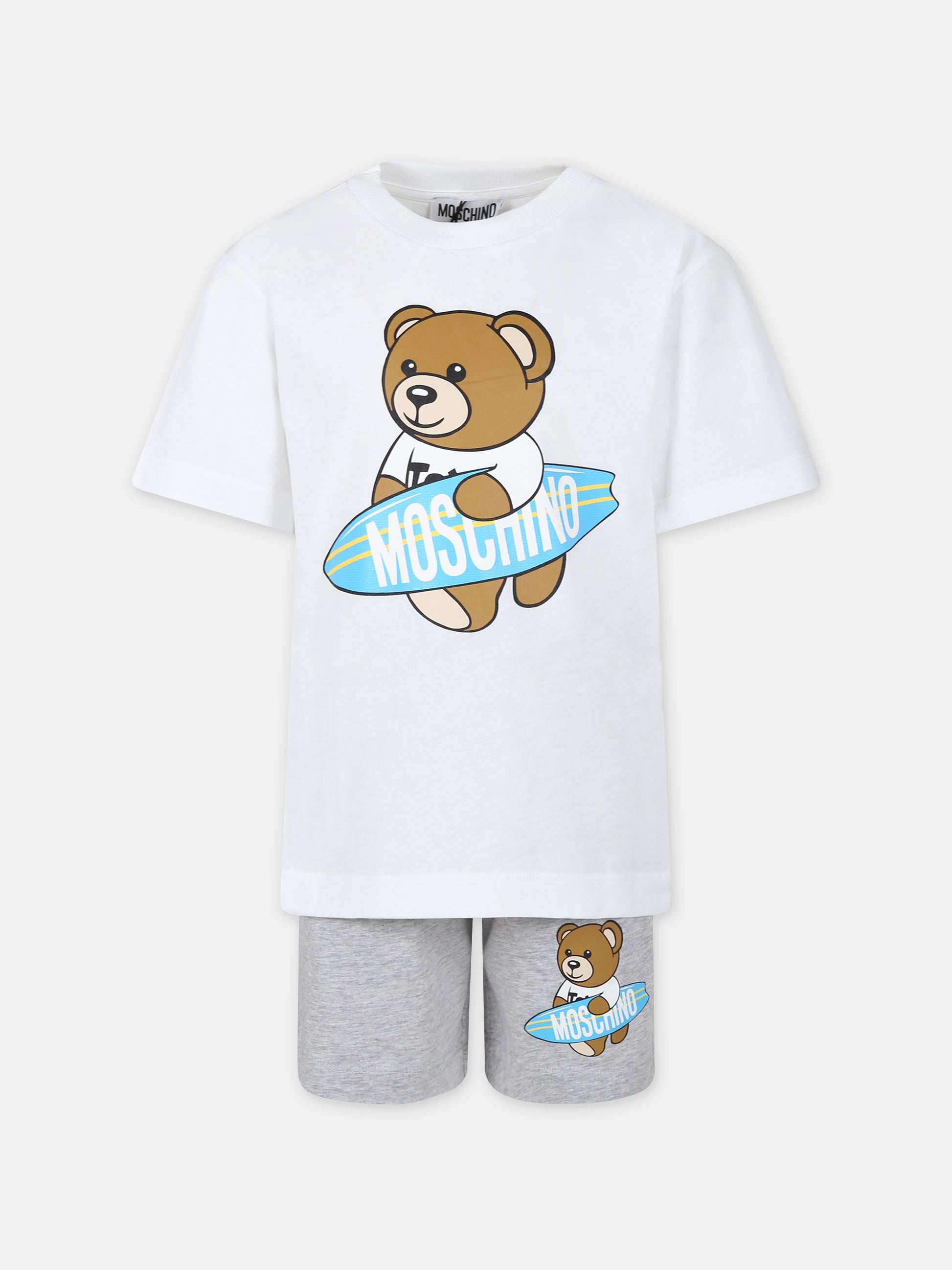 Completo bianco per bambino con Teddy Bear e tavola da surf,Moschino Kids,HUG00L LAA23 84171