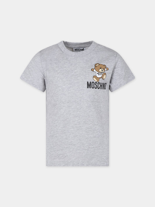 T-shirt grigia per bambini con Teddy Bear e logo,Moschino Kids,HUM04K LAA02 60926