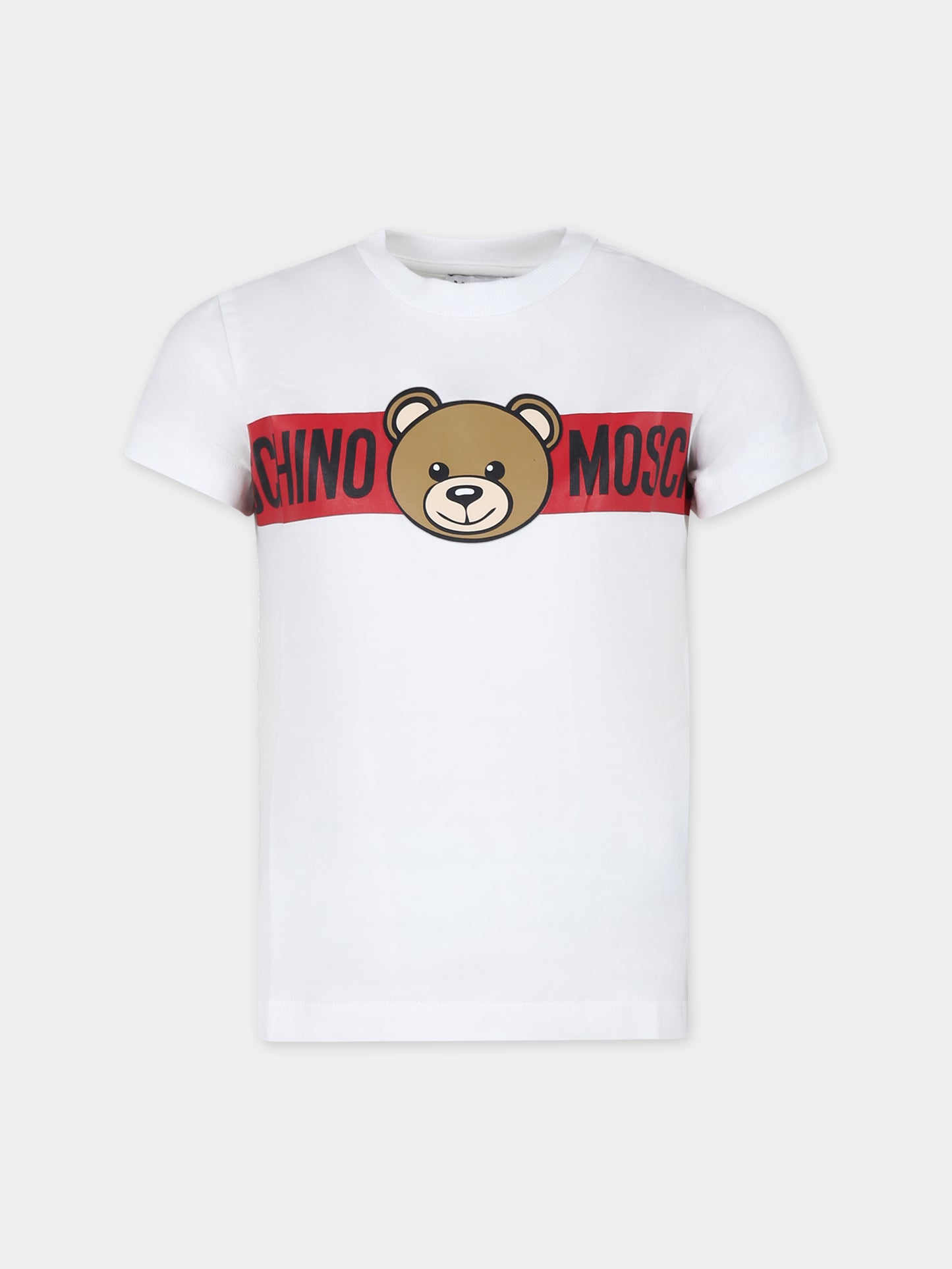 T-shirt bianca per bambini con Teddy Bear e logo,Moschino Kids,HUM04Q LAA03 10101