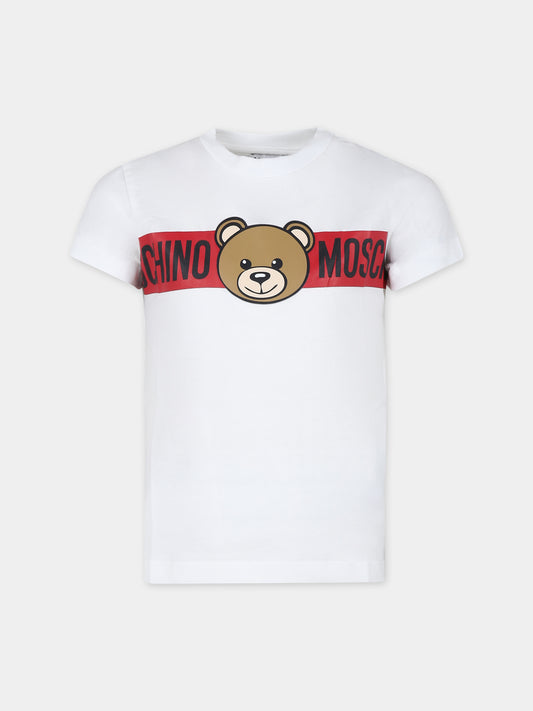 T-shirt bianca per bambini con Teddy Bear e logo,Moschino Kids,HUM04Q LAA03 10101