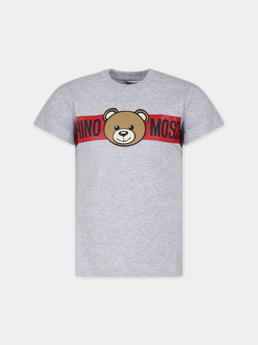 T-shirt grigia per bambini con Teddy Bear e logo,Moschino Kids,HUM04Q LAA03 60926