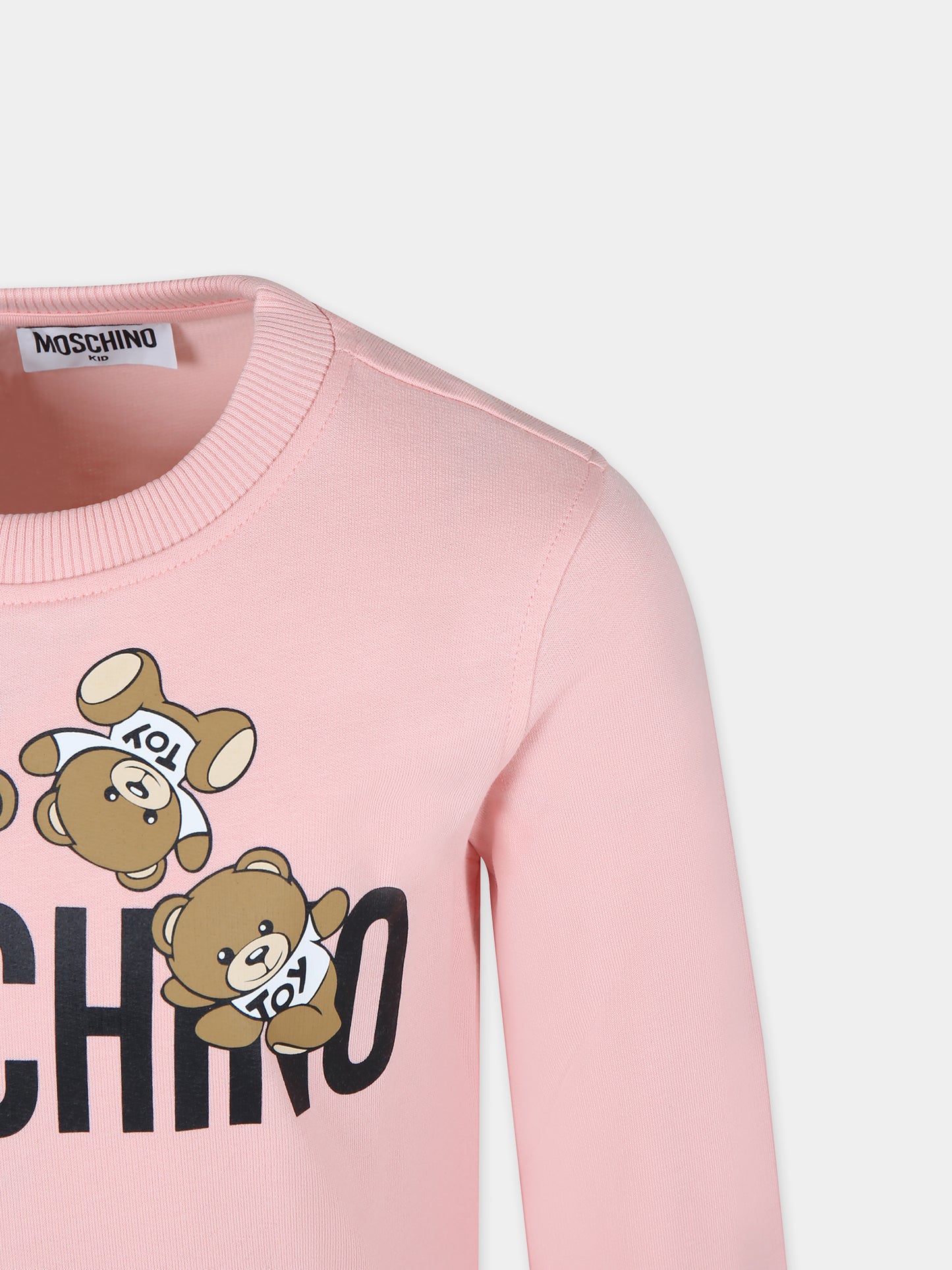 Felpa rosa per bambina con Teddy Bears e logo,Moschino Kids,HZF05R LCA19 50209