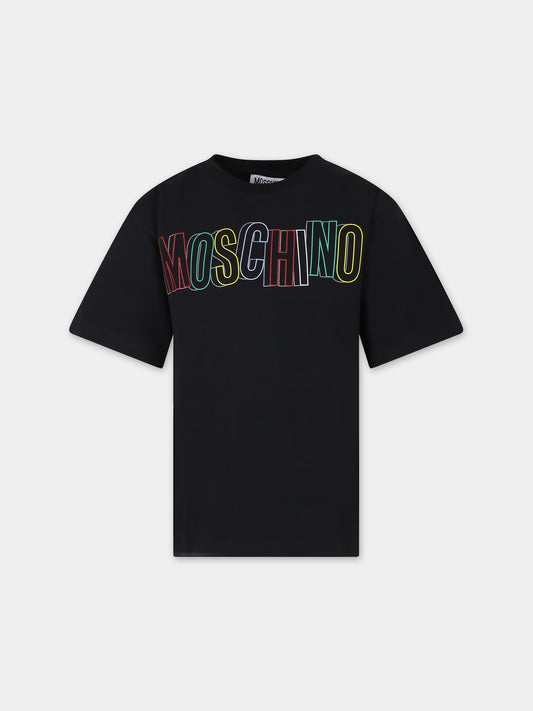 T-shirt nera per bambino con logo,Moschino Kids,HZM03S LBA10 60100