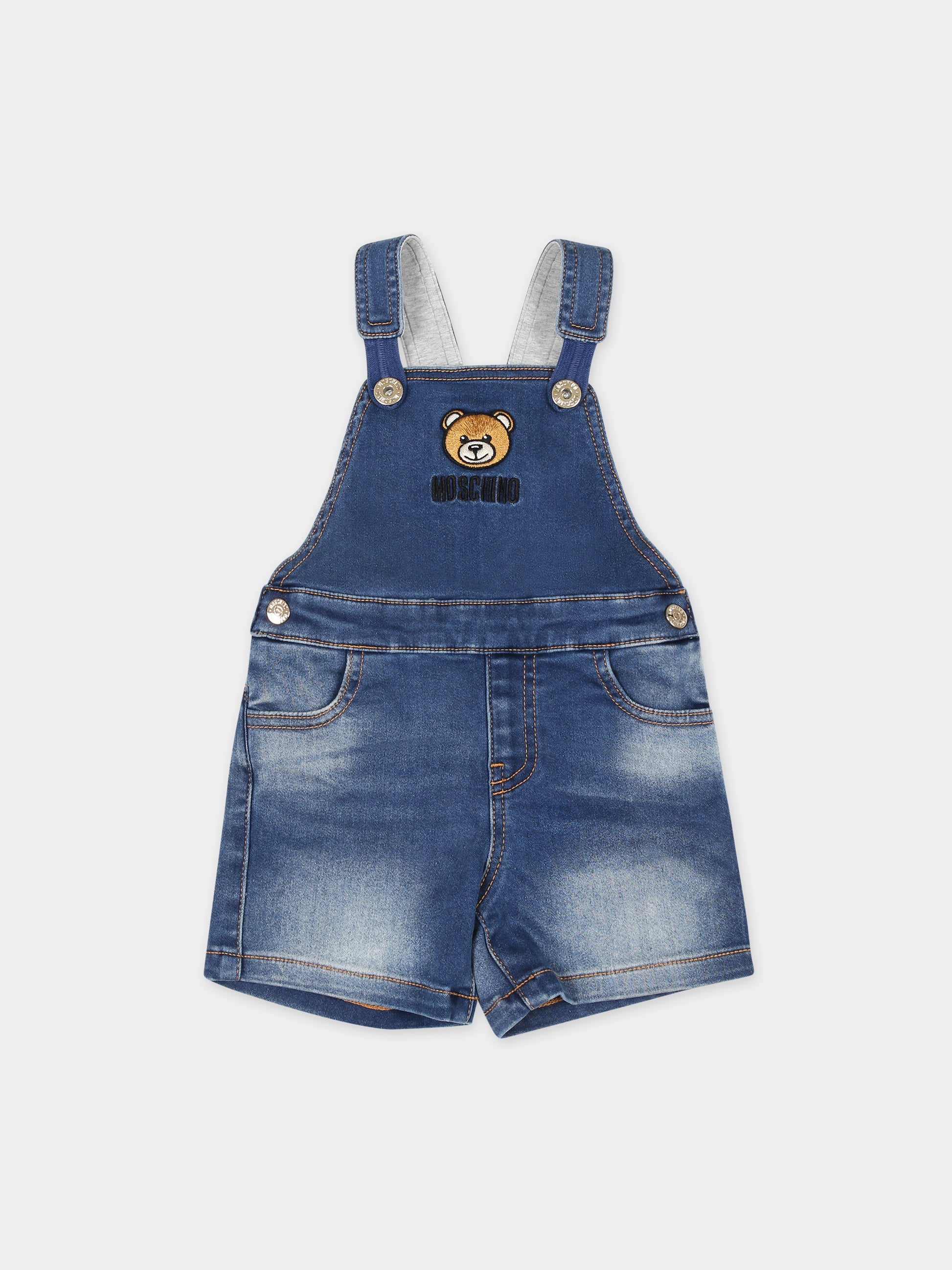 Salopette blu per neonati con Teddy Bear e logo,Moschino Kids,MMQ00P LXE43 40613