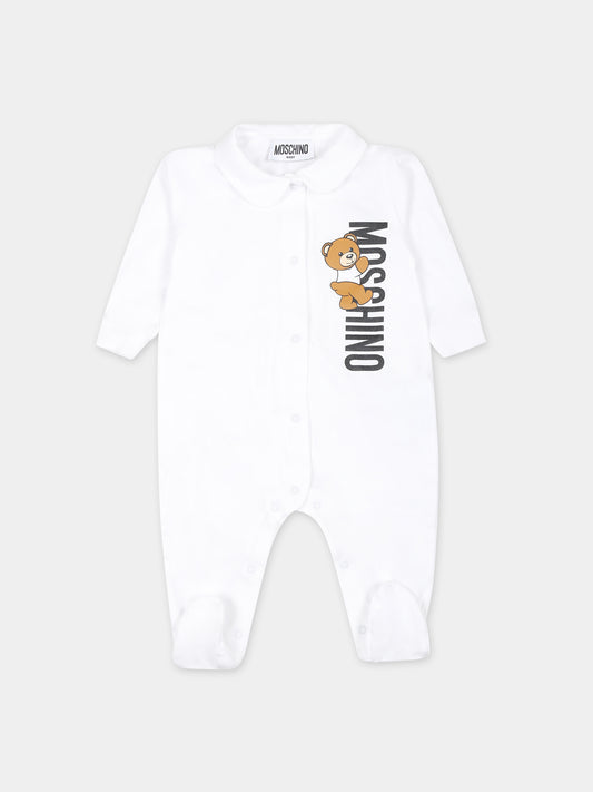 Tutina bianca per neonati con Teddy Bear elogo,Moschino Kids,MUY06K LAA17 10101