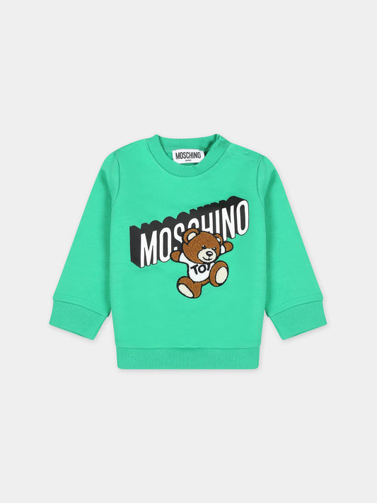 Felpa verde per neonato con Teddy Bear e logo,Moschino Kids,MVF04Q LCA32 30321