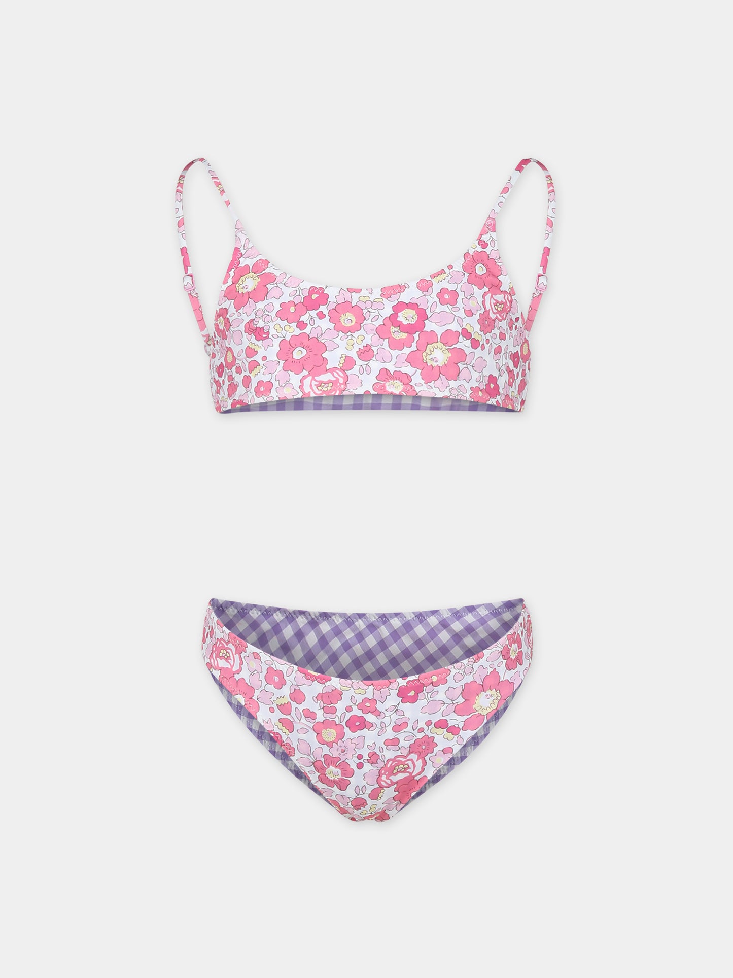 Bikini rosa reversibile per bambina con stampa fiori,Mc2 Saint Barth,JAI0004 02872F