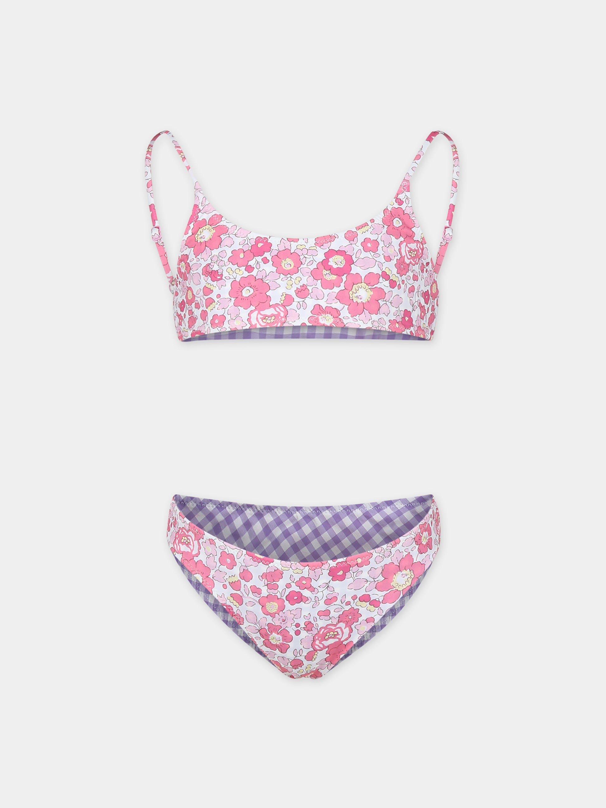 Bikini rosa reversibile per bambina con stampa fiori,Mc2 Saint Barth,JAI0004 02872F