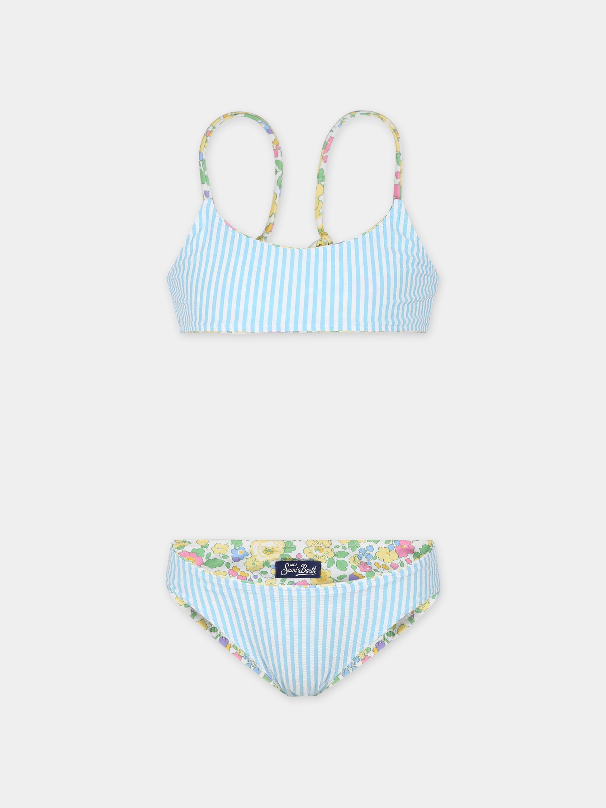 Bikini giallo reversibile per bambina con stampa fiori,Mc2 Saint Barth,JAI0004 01660F