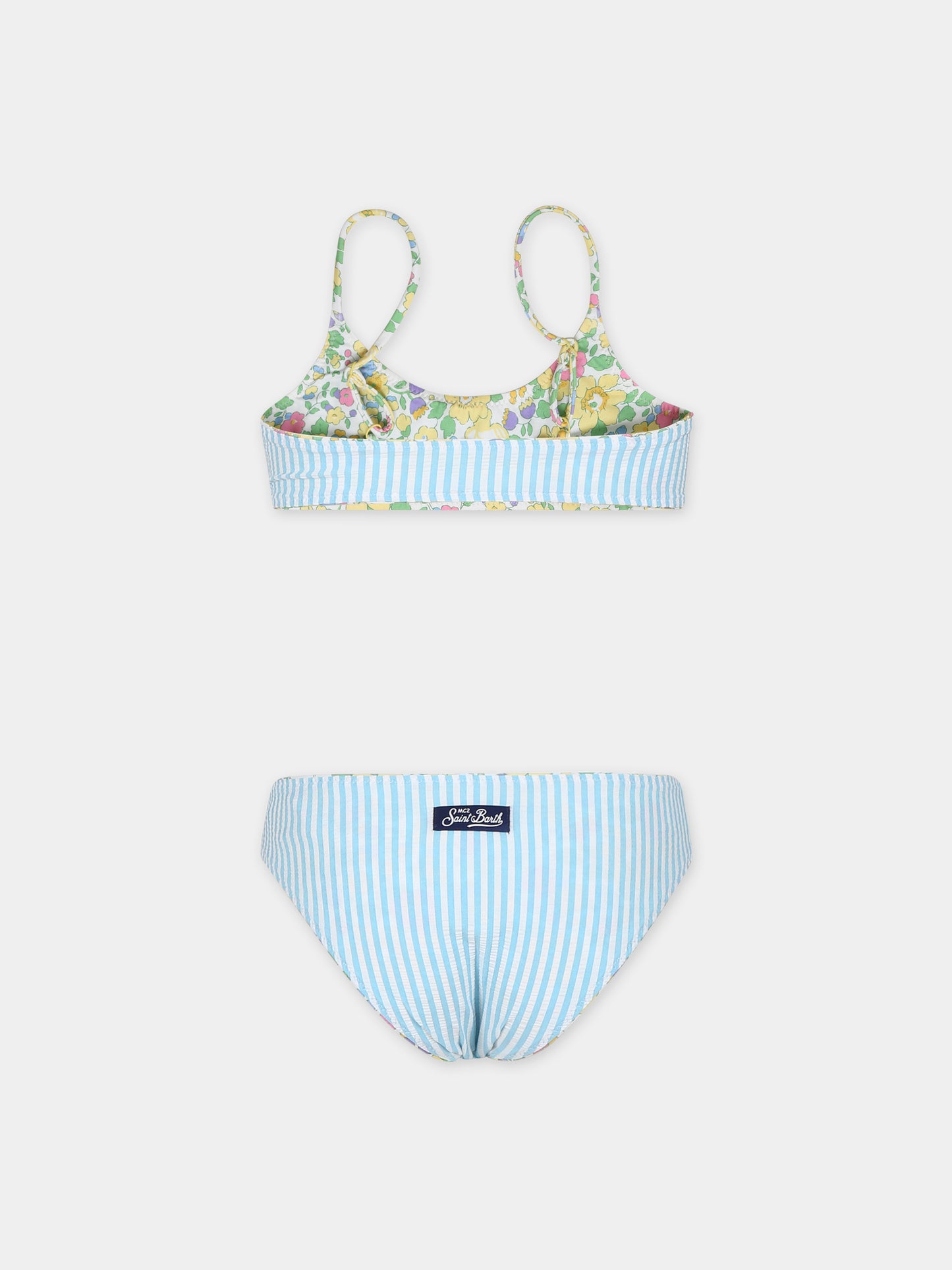 Bikini giallo reversibile per bambina con stampa fiori,Mc2 Saint Barth,JAI0004 01660F
