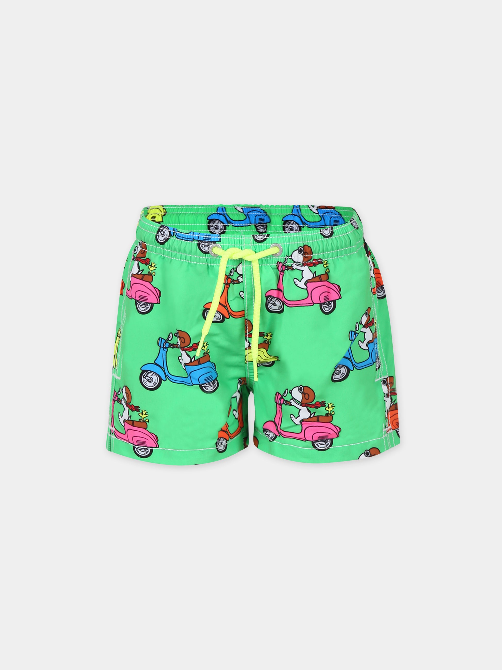 Boxer mare verde per bambino con stampa Snoopy e Vespa,Mc2 Saint Barth,JEA0001 02588F