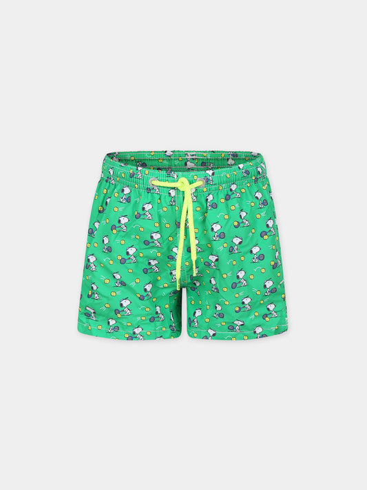 Boxer mare verde per bambino con stampa Snoopy,Mc2 Saint Barth,JEA0004 02609F