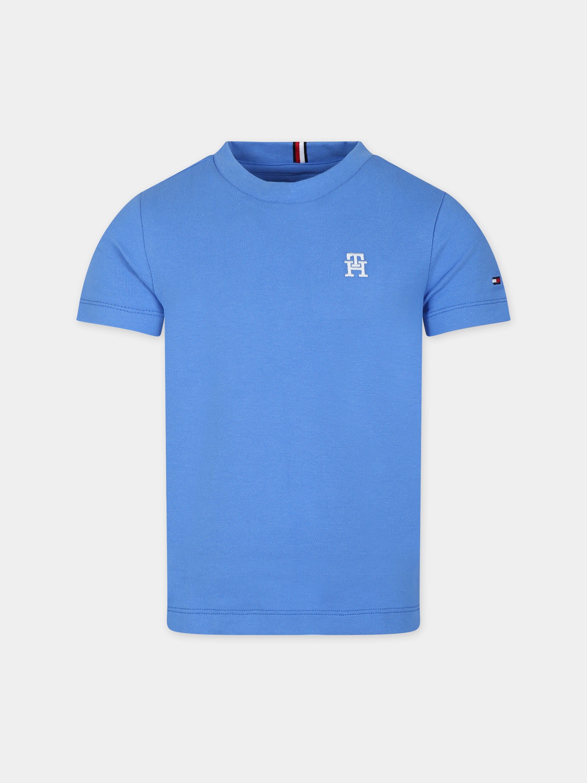 T-shirt celeste per bambino con logo,Tommy Hilfiger Junior,24STHKB0KB08820T C30