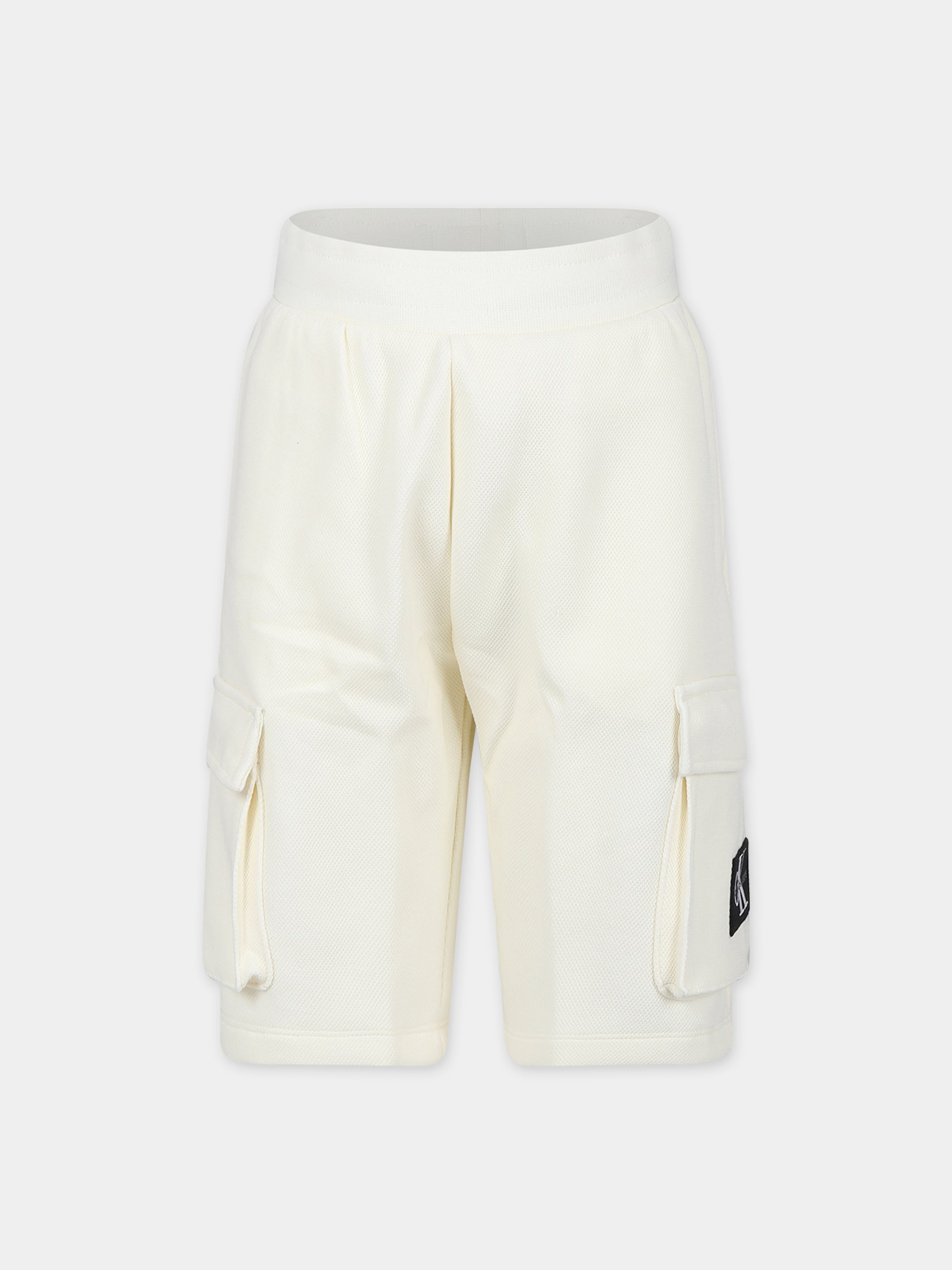 Shorts avorio per bambino con logo,Calvin Klein Kids,24CKIB0IB02066 YAN